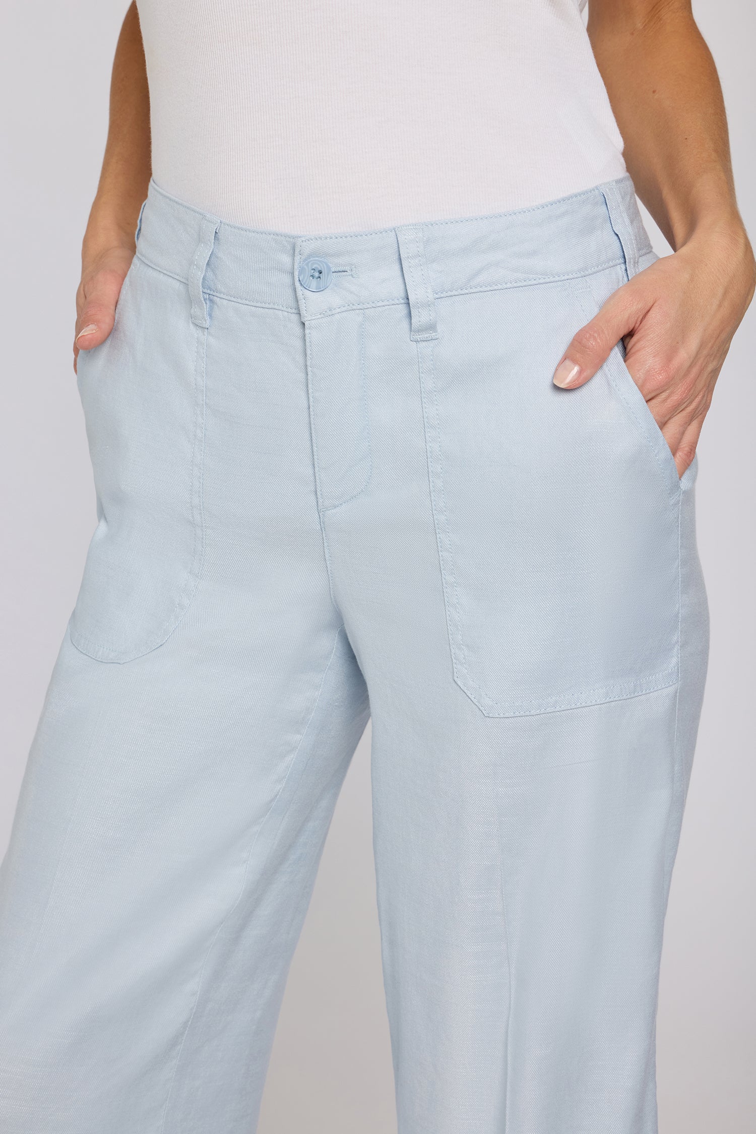 Wide Leg Cargo Capri Pants In Stretch Linen - Blue Clover Blue | NYDJ