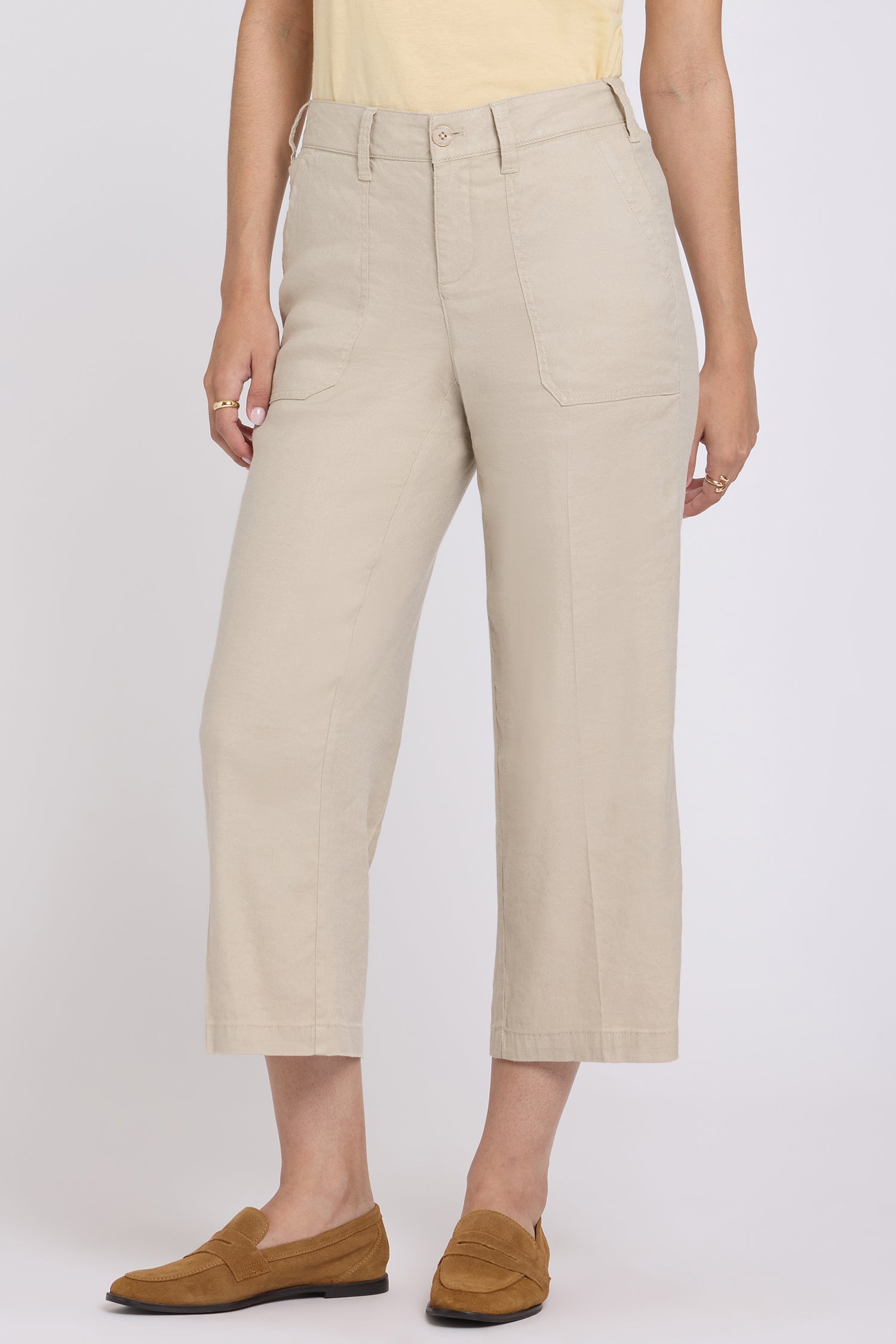 Wide Leg Cargo Capri Pants In Stretch Linen - Feather Tan | NYDJ