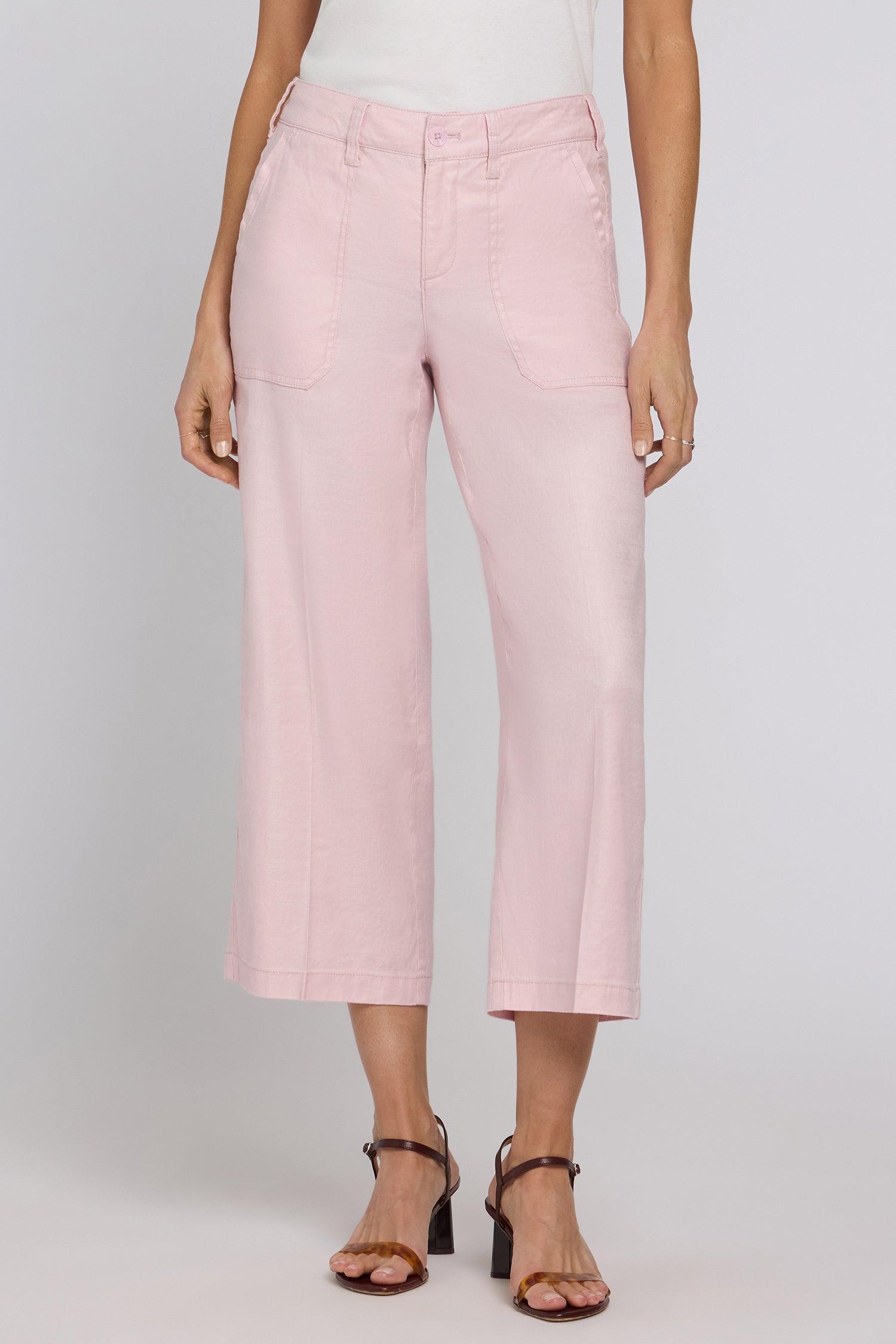 NYDJ Wide Leg Cargo Capri Pants In Stretch Linen - Light Lilac