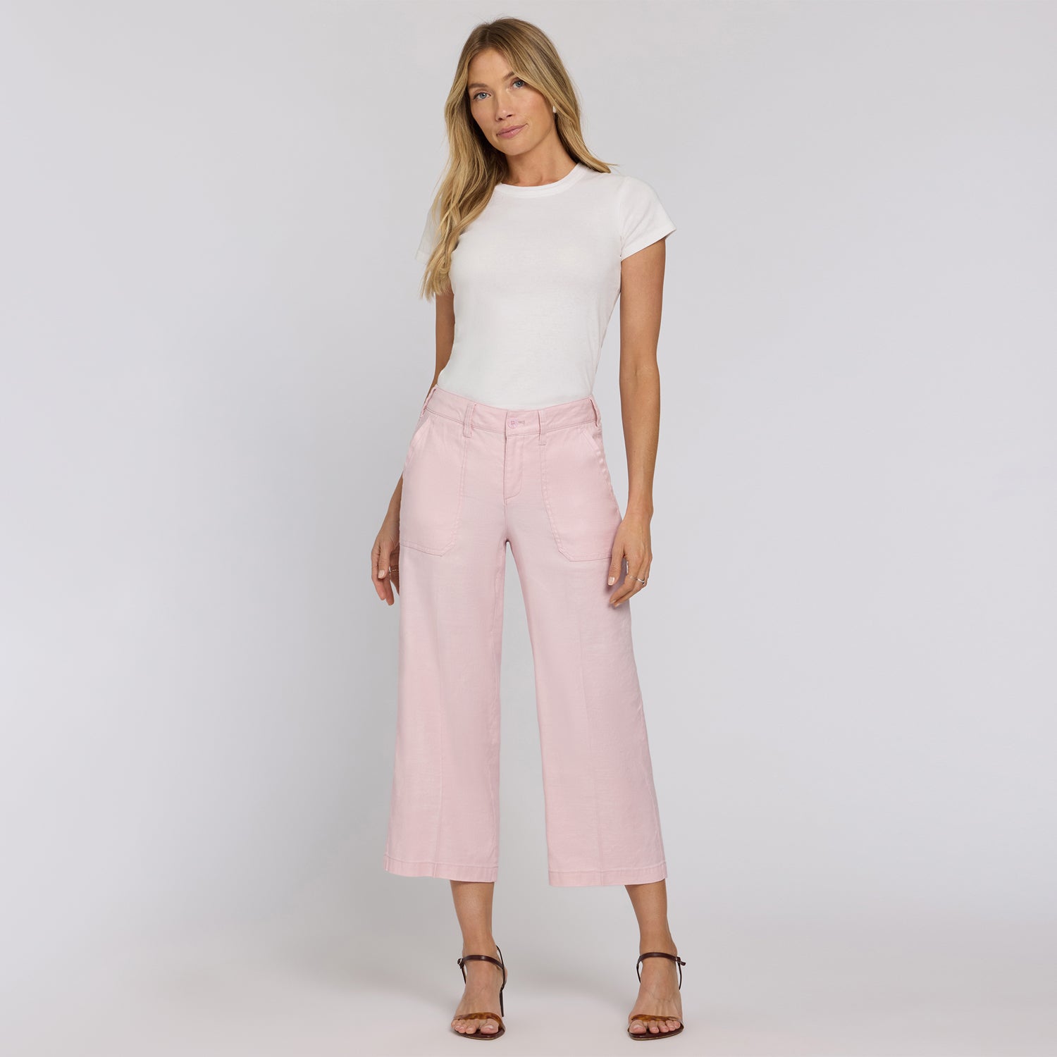 KAJA SHIRRING TROUSERS サイズ3 Wide Leg Cargo Capri Pants In Stretch Linen - Light Lilac Purple
