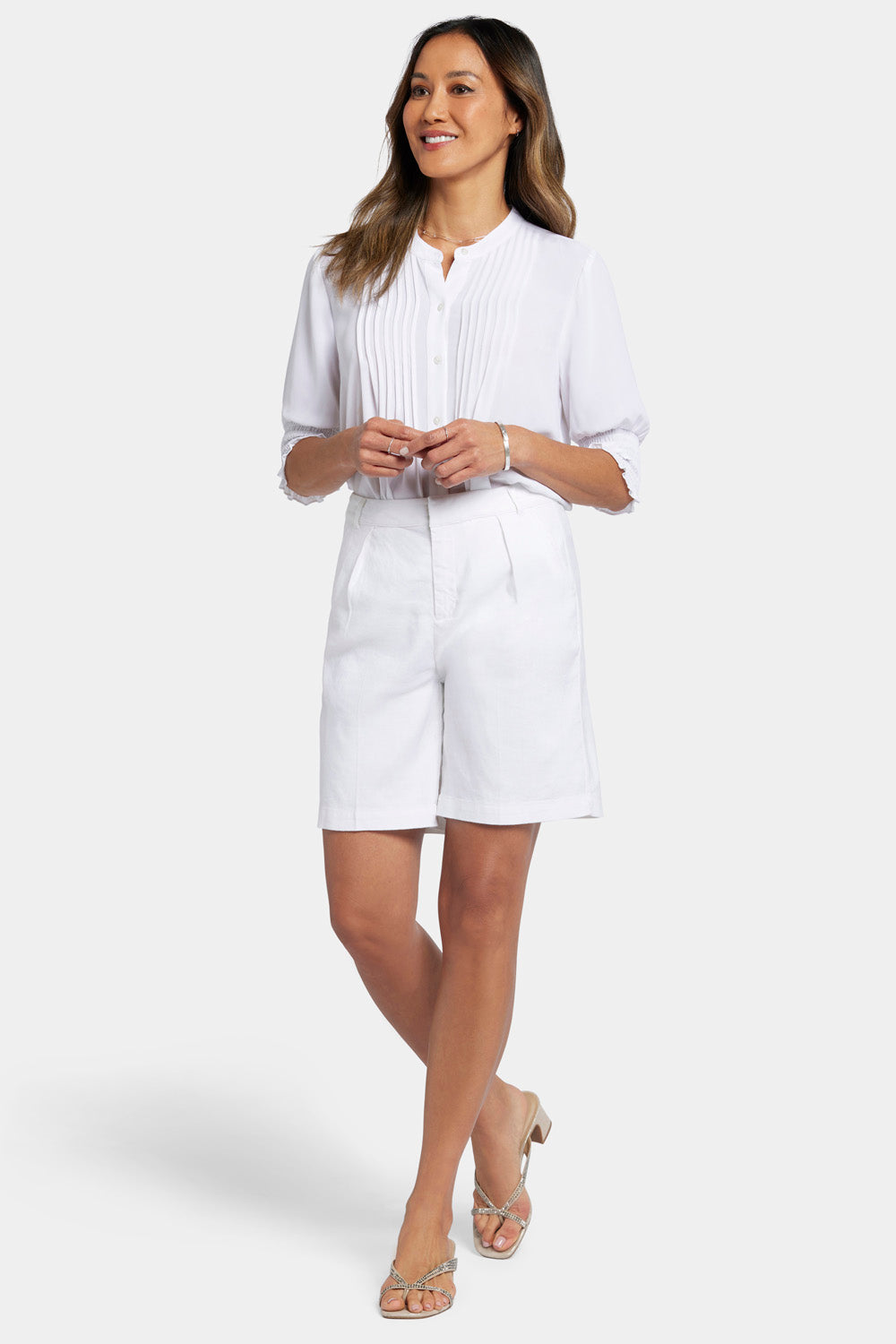 NYDJ Relaxed Shorts  In Stretch Linen - Optic White