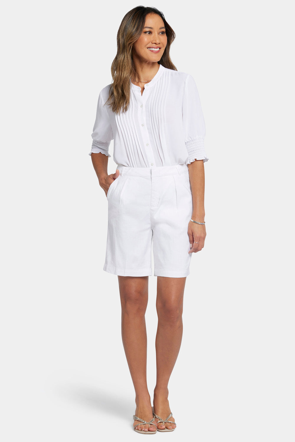 NYDJ Relaxed Shorts  In Stretch Linen - Optic White