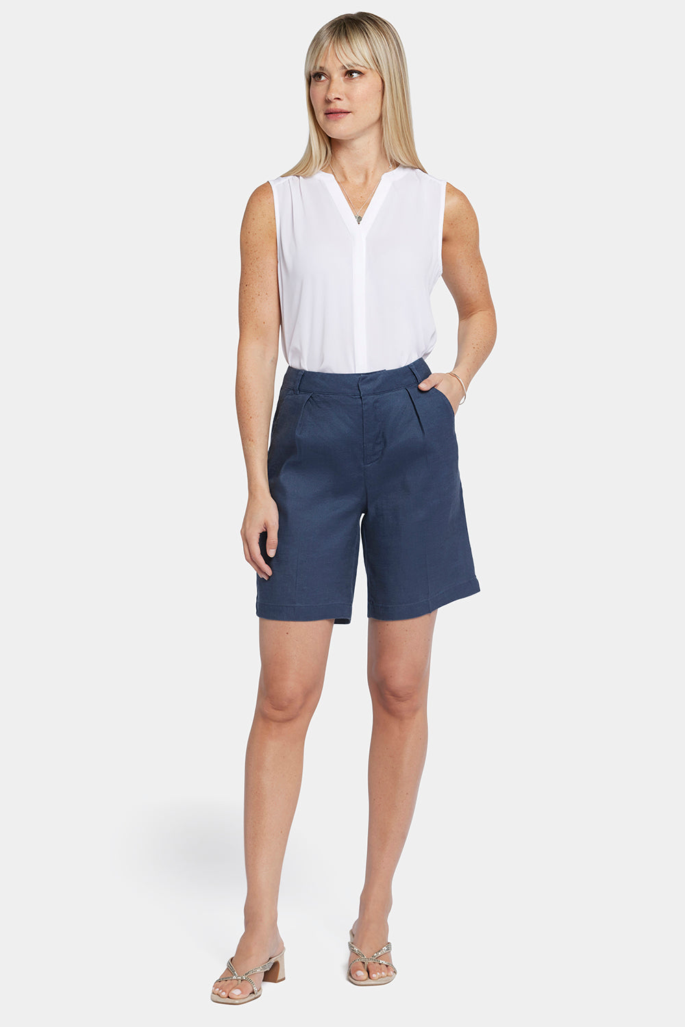 Relaxed Shorts In Stretch Linen - Oxford Navy Blue | NYDJ