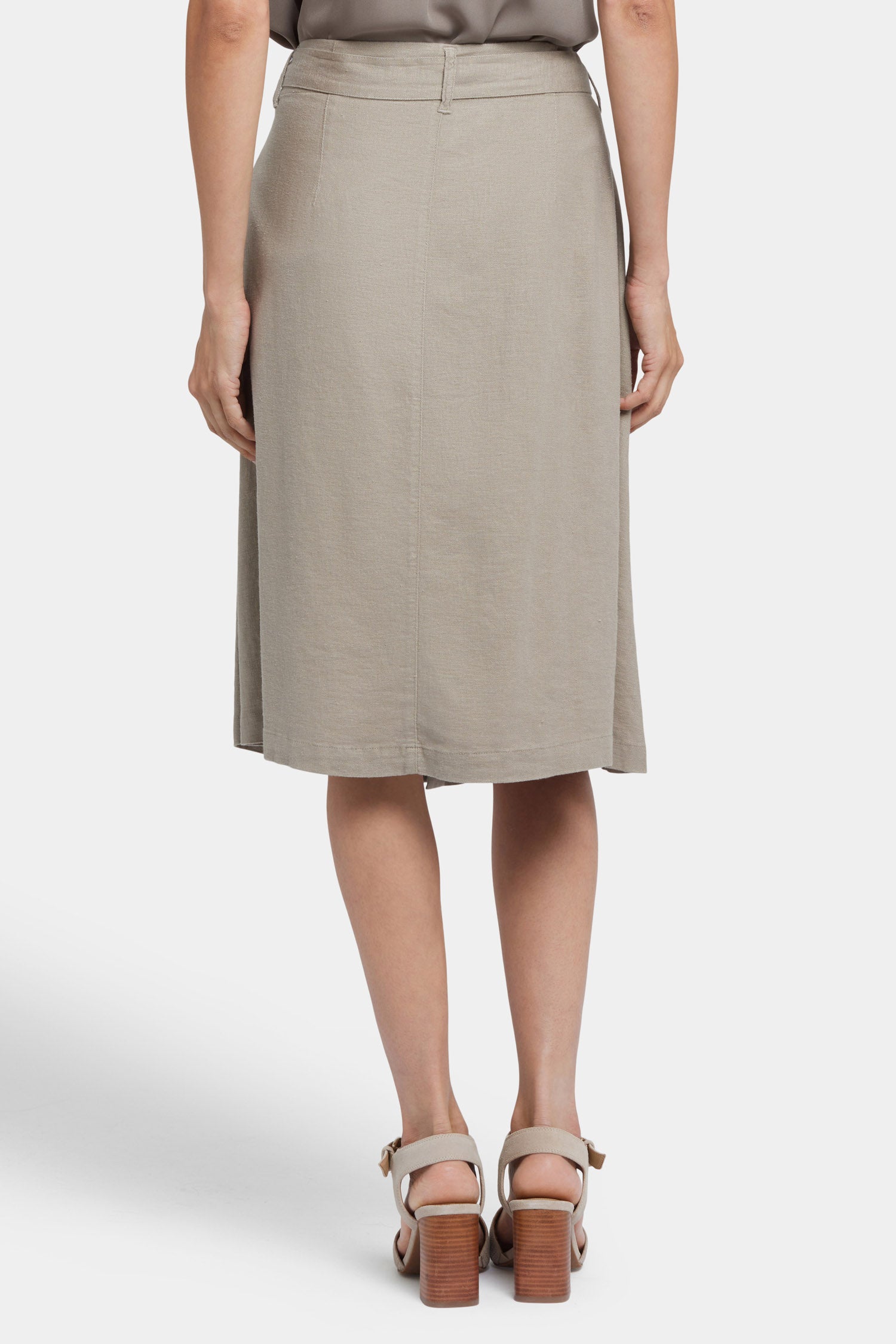 NYDJ Button Front Midi Skirt In Stretch Linen With Waist Tie - Saddlewood