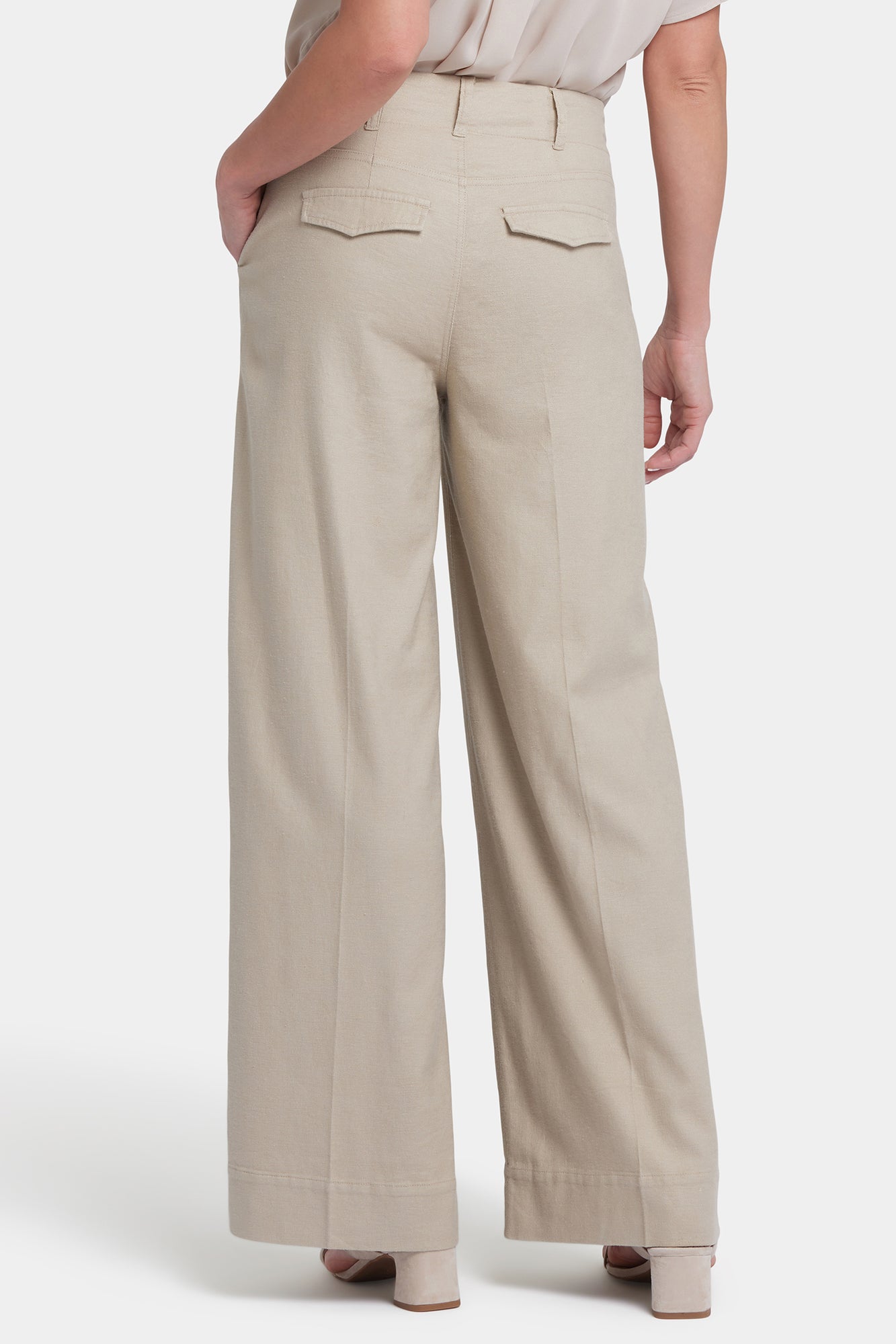 NYDJ Mona Wide Leg Trouser Pants In Stretch Linen With High Rise - Feather