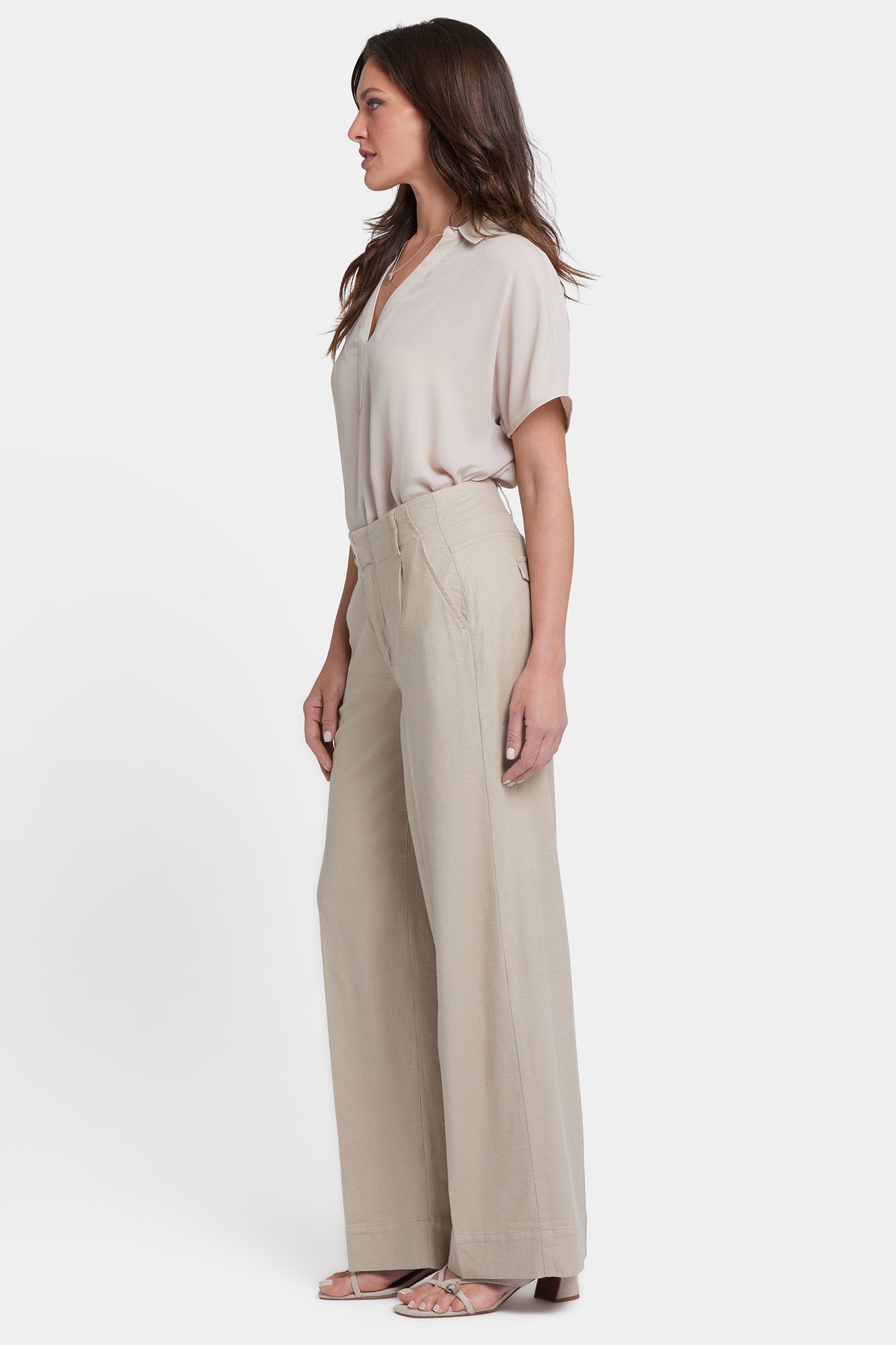 NYDJ Mona Wide Leg Trouser Pants In Stretch Linen With High Rise - Feather