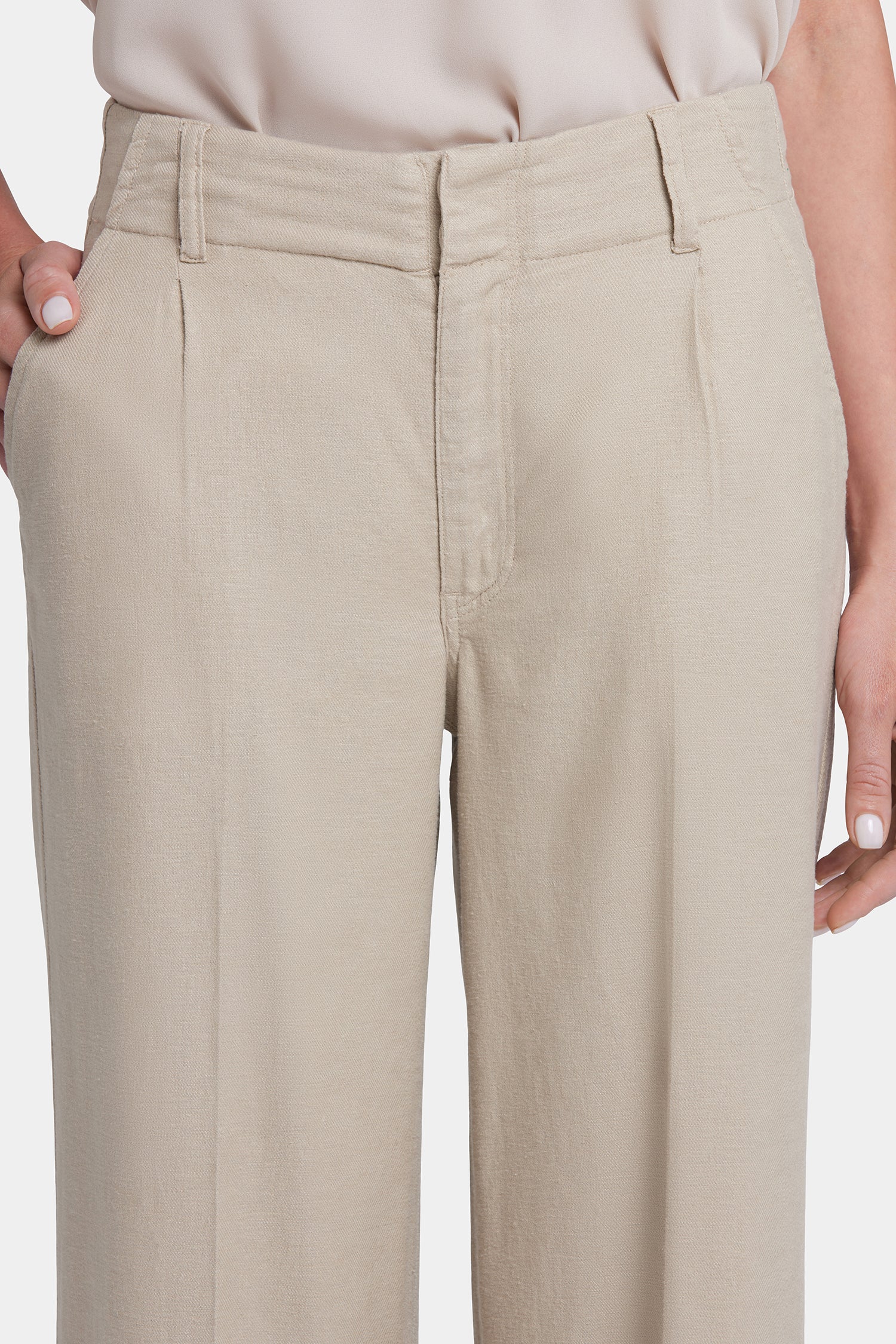 Mona Wide Leg Trouser Pants In Stretch Linen With High Rise