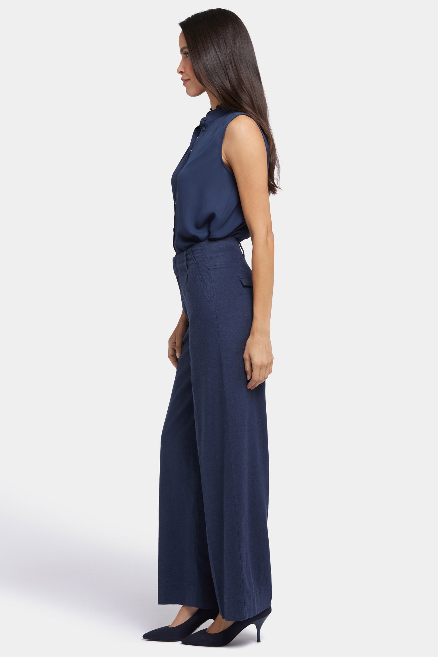 Mona Wide Leg Trouser Pants In Stretch Linen With High Rise