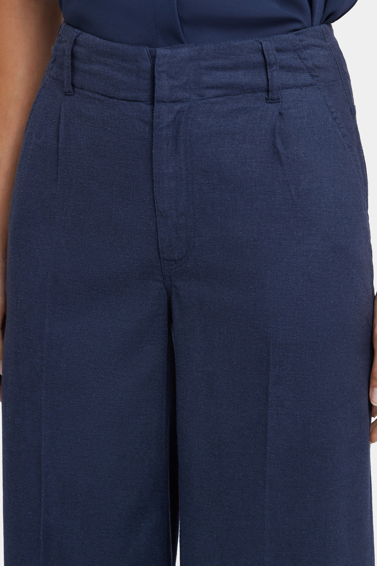 NYDJ Mona Wide Leg Trouser Pants In Stretch Linen With High Rise - Oxford Navy