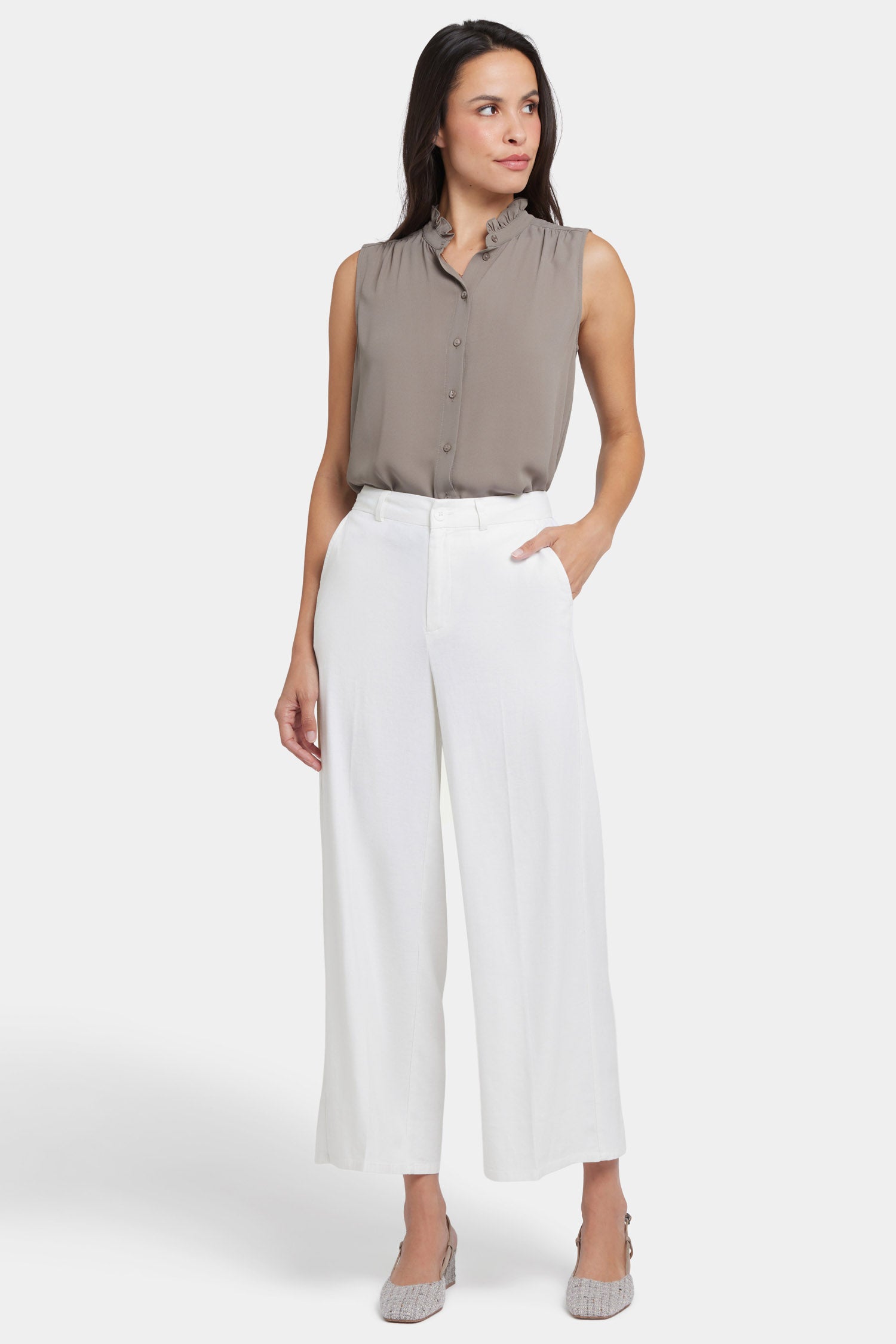 skep bong tang pants ホワイト Morgan Trouser Pants In Stretch Linen - White White | NYDJ