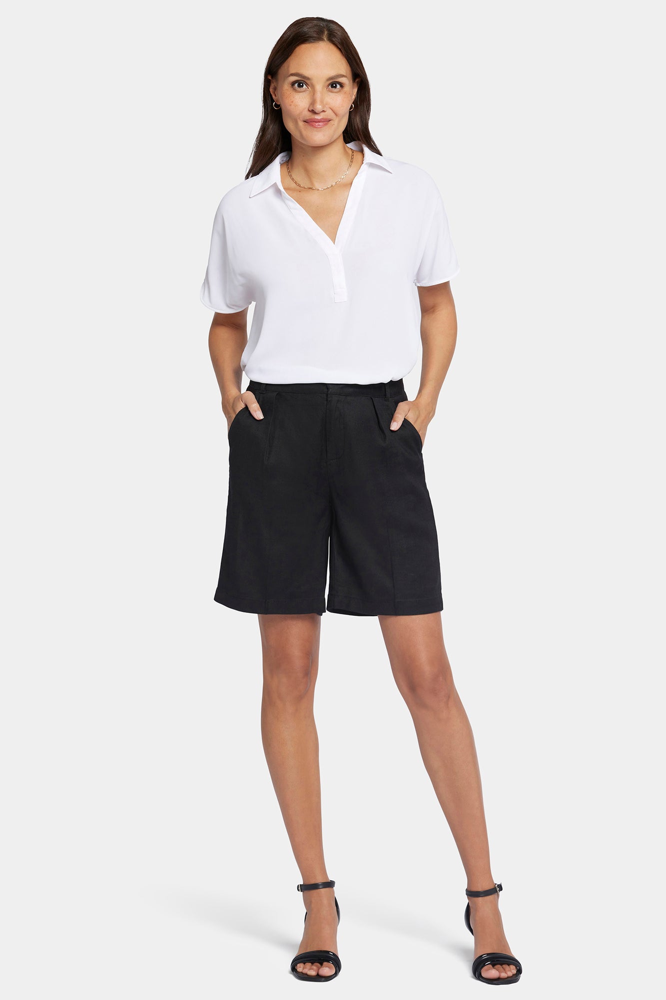 NYDJ Relaxed Shorts  In Stretch Linen - Black