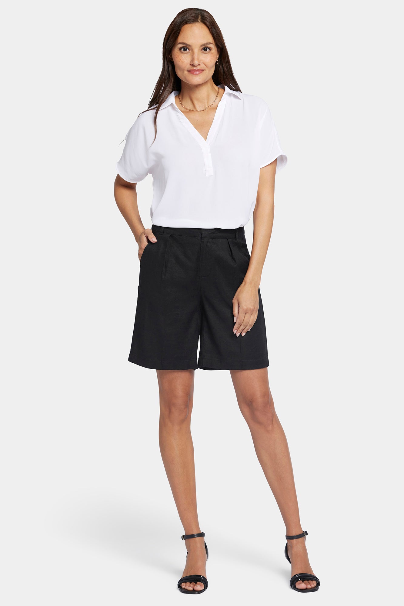 NYDJ Relaxed Shorts  In Stretch Linen - Black