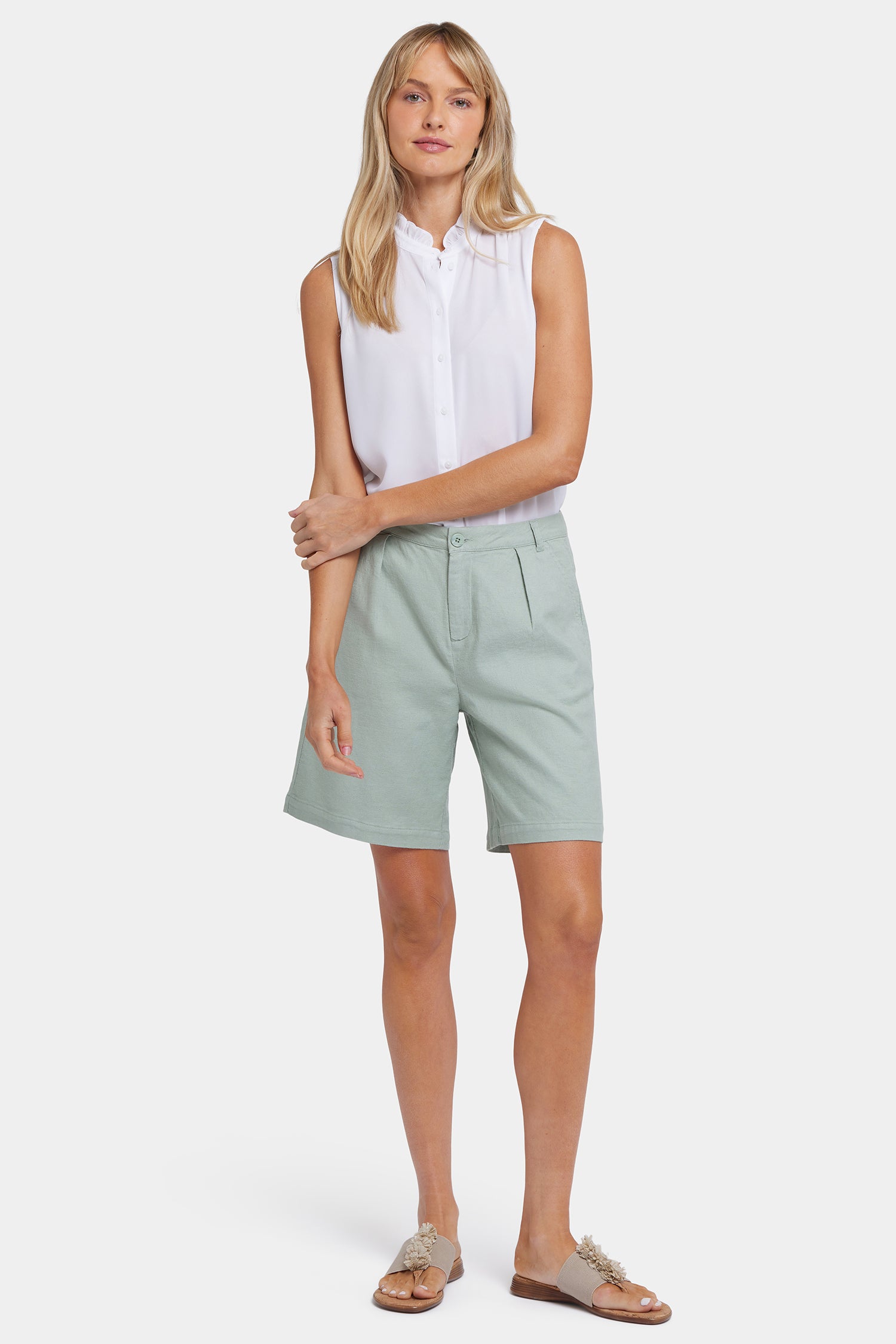 一番の Relaxed Shorts In Stretch Linen - Tomatillo Green | NYDJ ジャケット・アウター