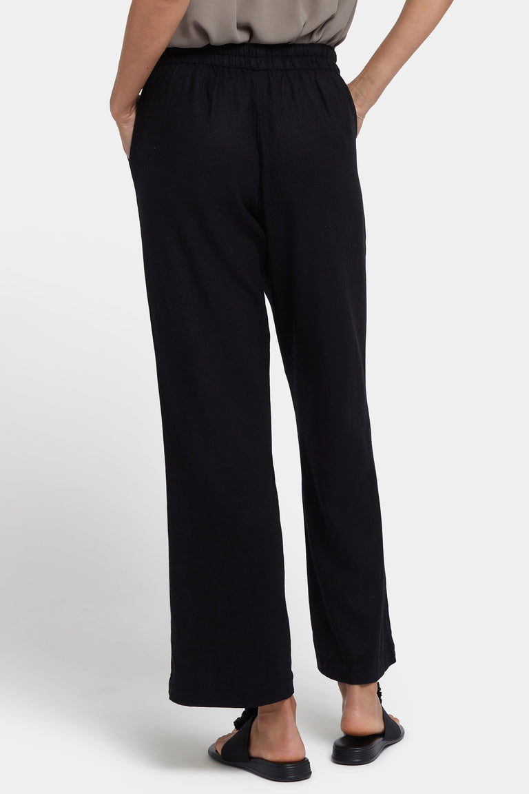 NYDJ Relaxed Drawstring Pull-On Pants In Stretch Linen - Black