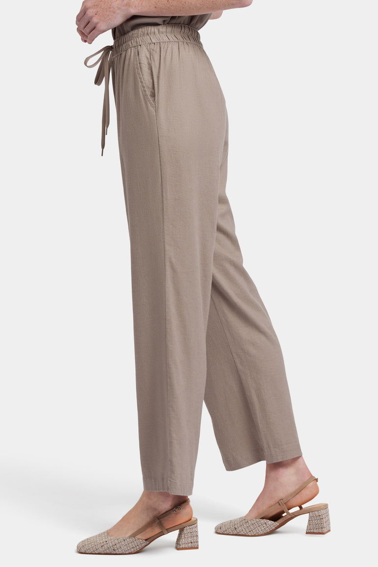 Drawstring Pulls Relaxed Drawstring Pull-On Pants In Stretch Linen - Saddlewood Tan | NYDJ