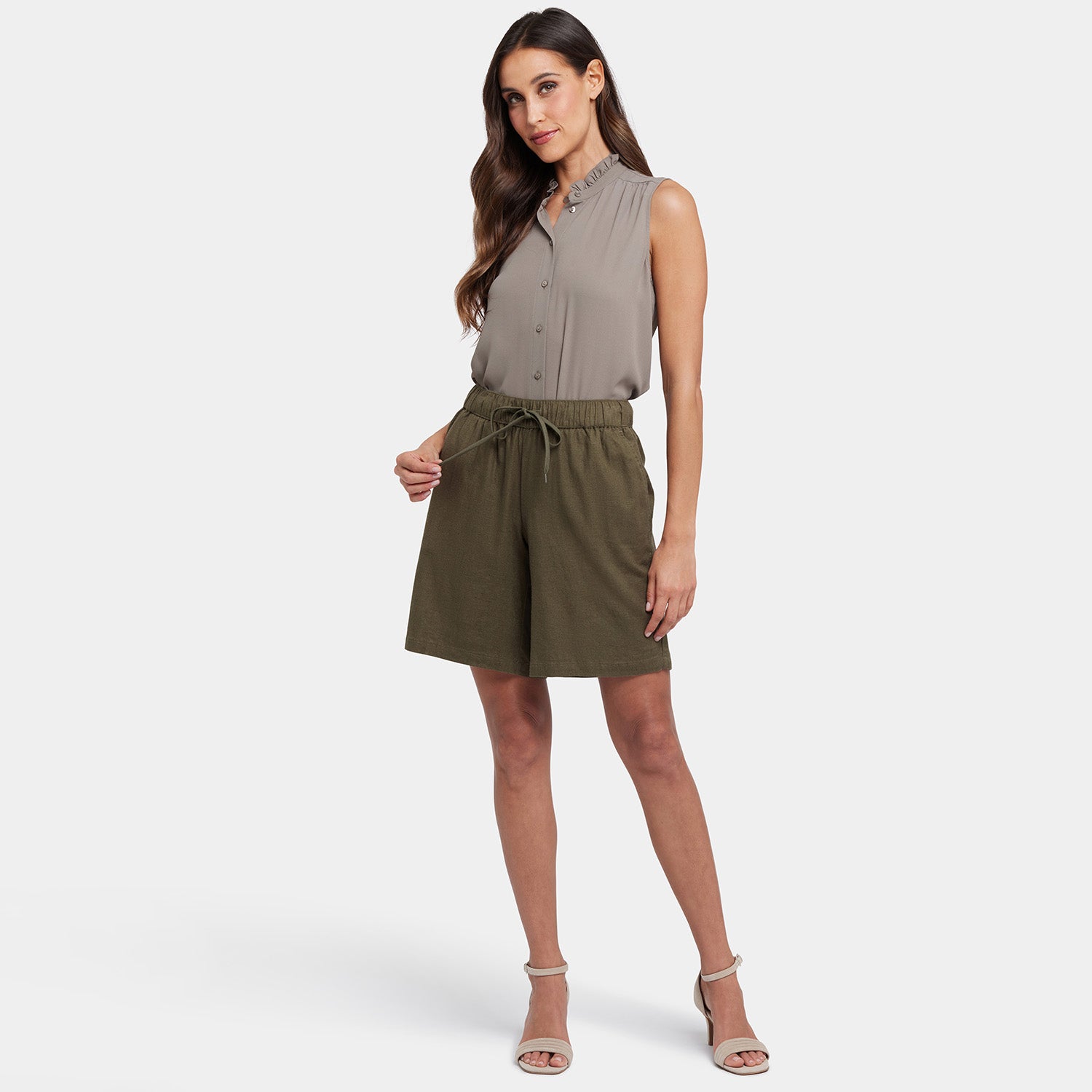 【COLOR iN ID】Dipping Daily Bermuda Pants Breezy Bermuda Shorts In Stretch Linen - Bay Leaf Green | NYDJ