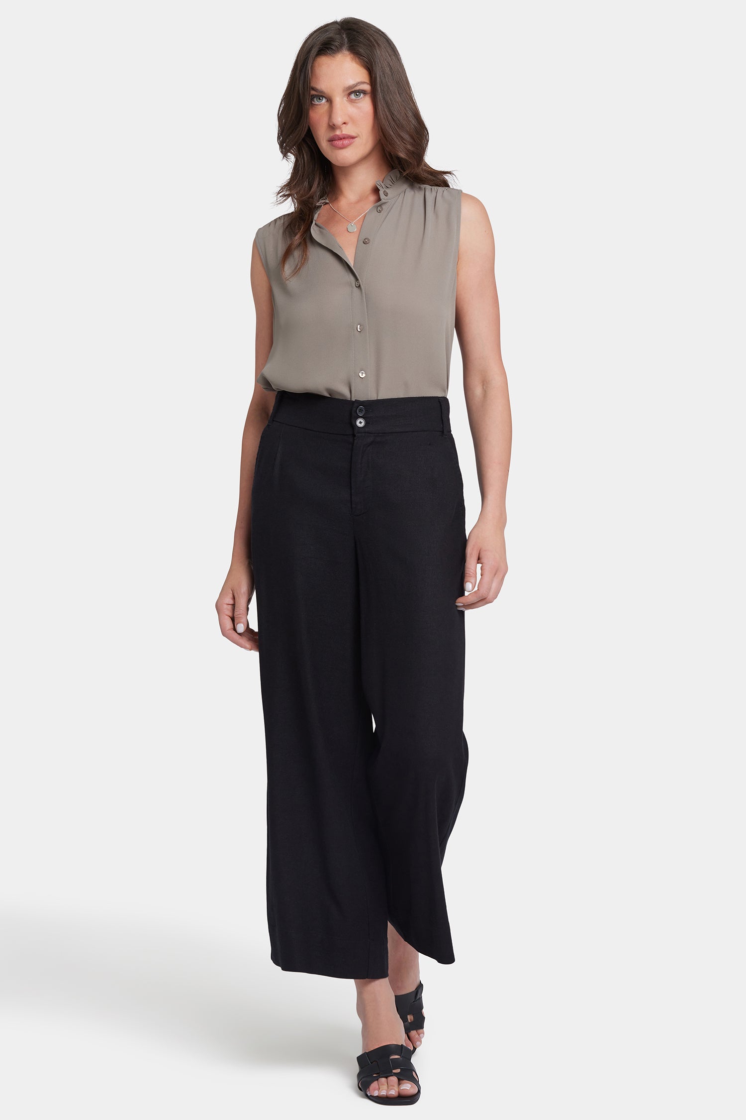 NYDJ Waverly Trouser Pants In Stretch Linen With High Rise - Black