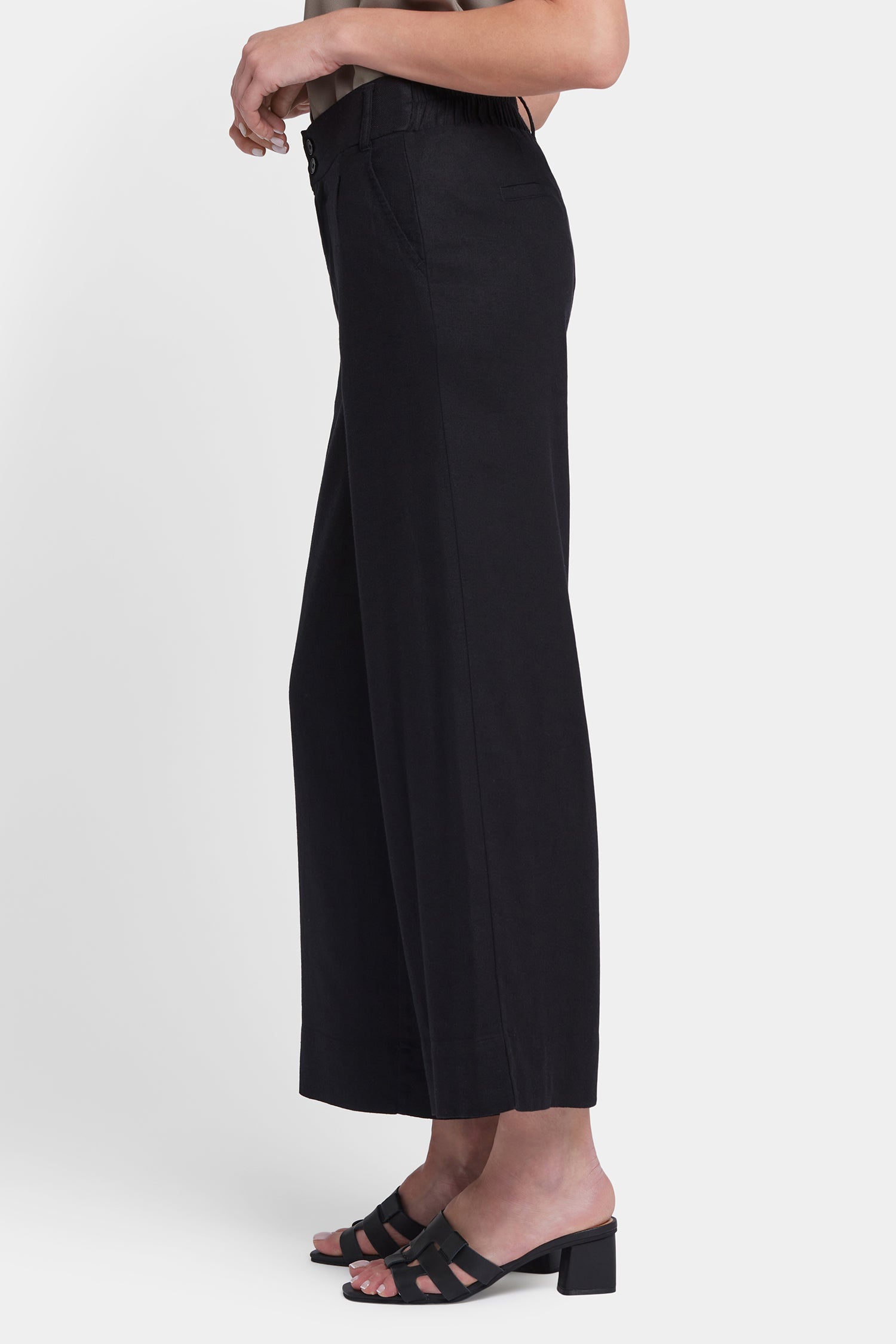 NYDJ Waverly Trouser Pants In Stretch Linen With High Rise - Black