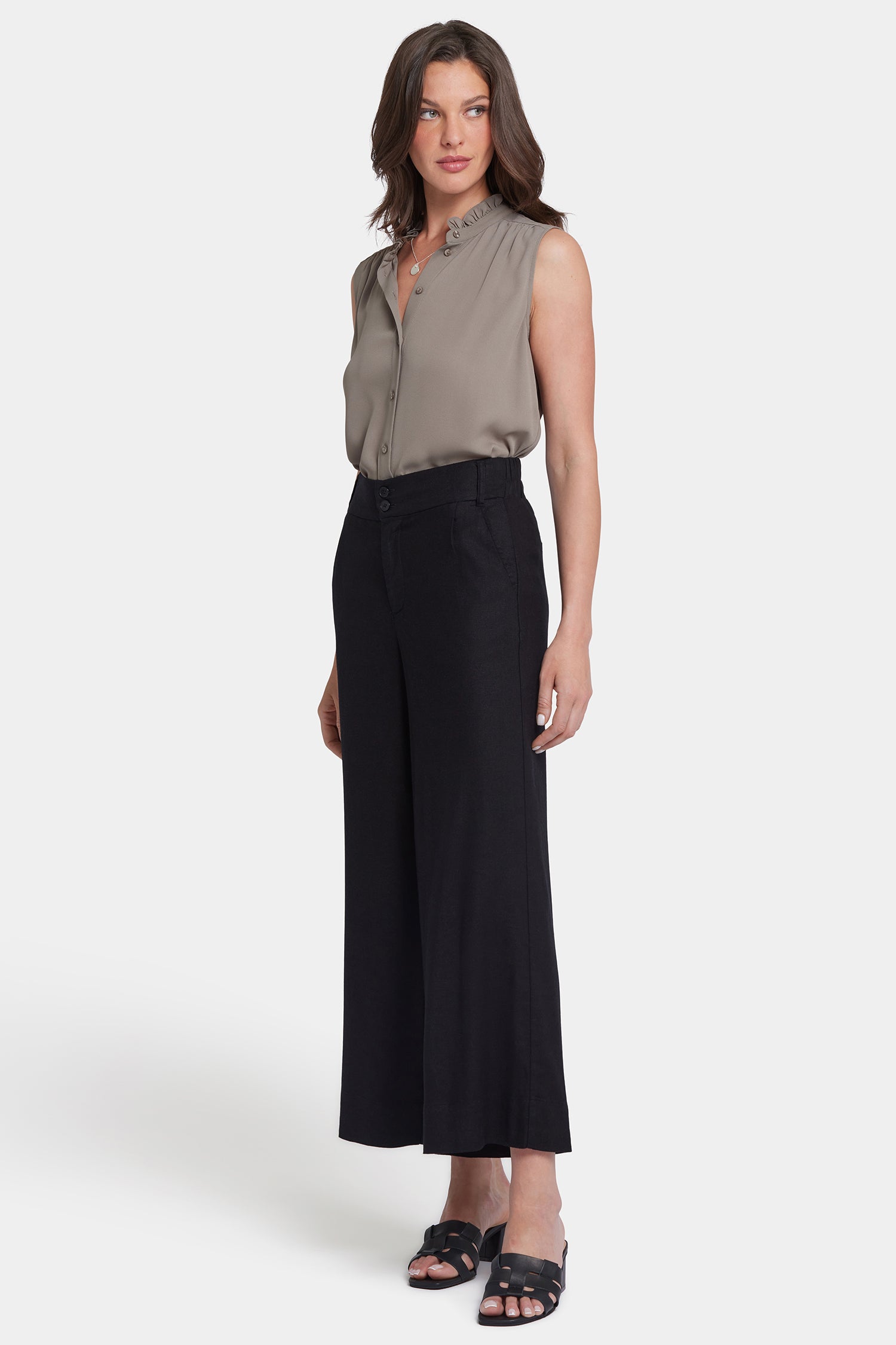 NYDJ Waverly Trouser Pants In Stretch Linen With High Rise - Black