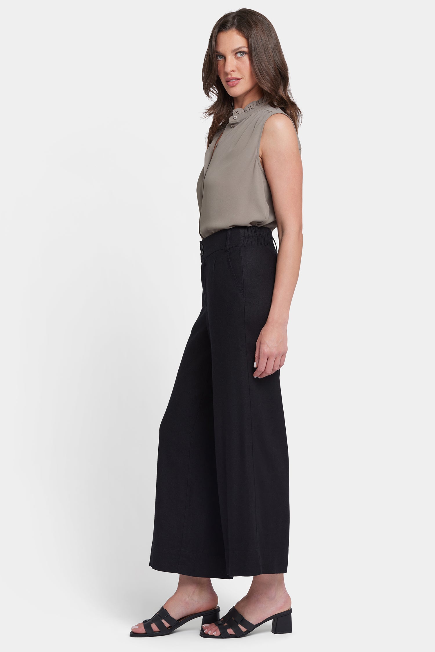 NYDJ Waverly Trouser Pants In Stretch Linen With High Rise - Black