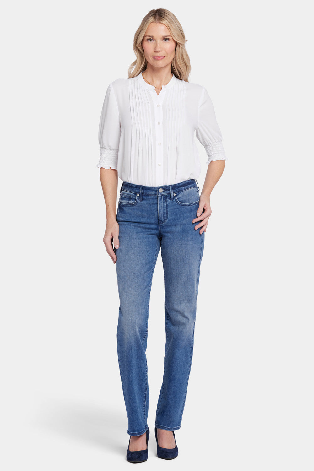 NYDJ Bailey Relaxed Straight Jeans In Cool Embrace® Denim With Mid Rise - Blue Island