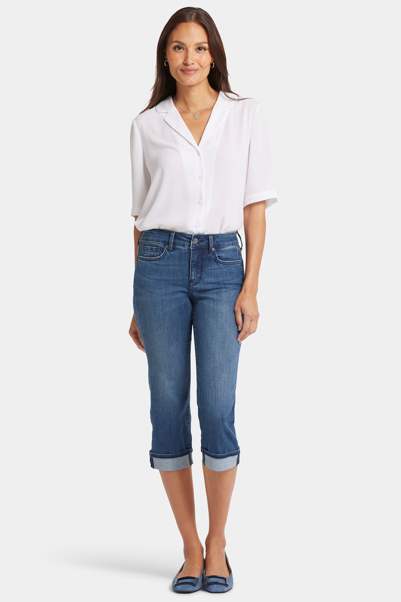 NYDJ Marilyn Straight Crop Jeans In Cool Embrace® Denim With Cuffs - Blue Ridge