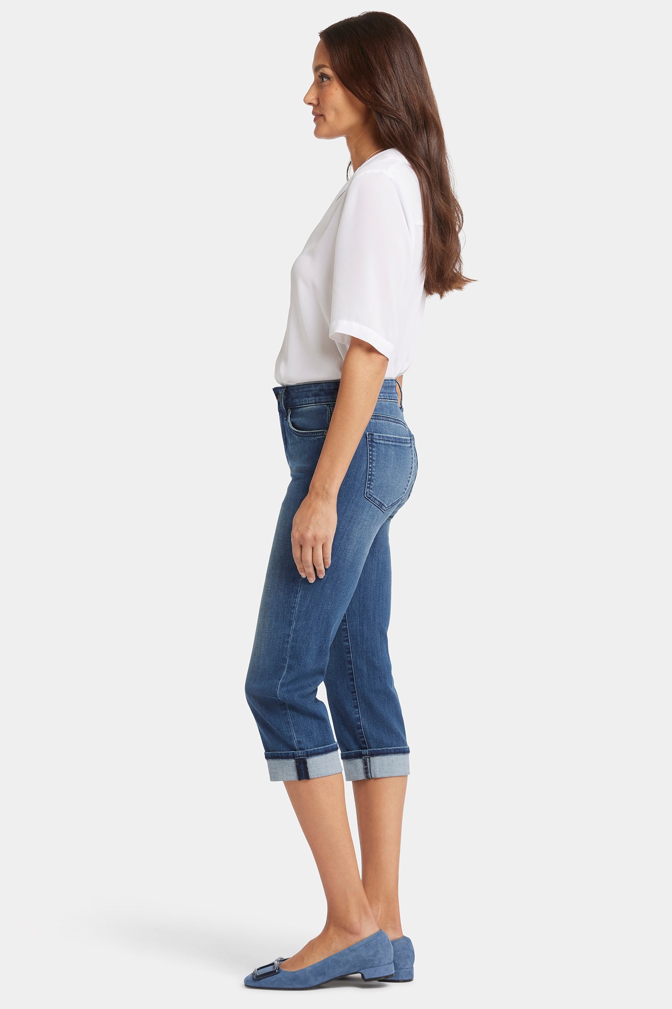 NYDJ Marilyn Straight Crop Jeans In Cool Embrace® Denim With Cuffs - Blue Ridge