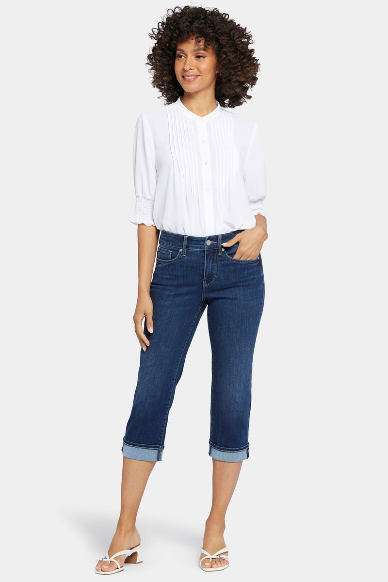 Marilyn Straight Crop Jeans In Cool Embrace® Denim With Cuffs - Cambridge  Blue | NYDJ