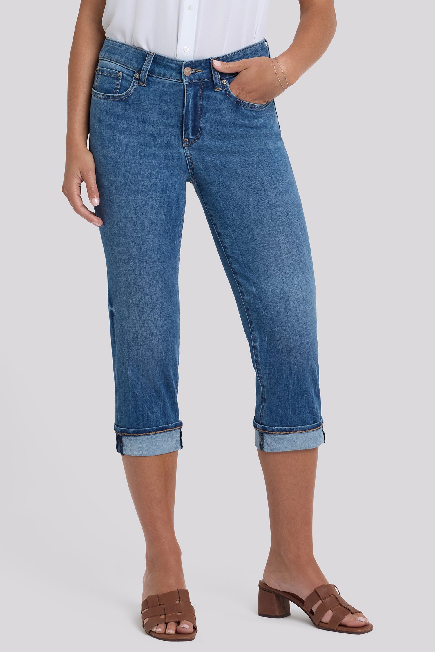 NYDJ Marilyn Straight Crop Jeans In Cool Embrace® Denim With Cuffs - Wild River