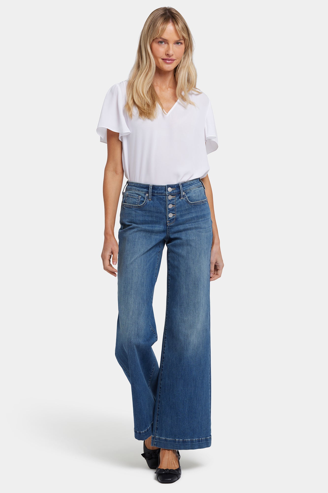 NYDJ Teresa Wide Leg Jeans In Cool Embrace® Denim With Exposed Button Fly - Costa Brava