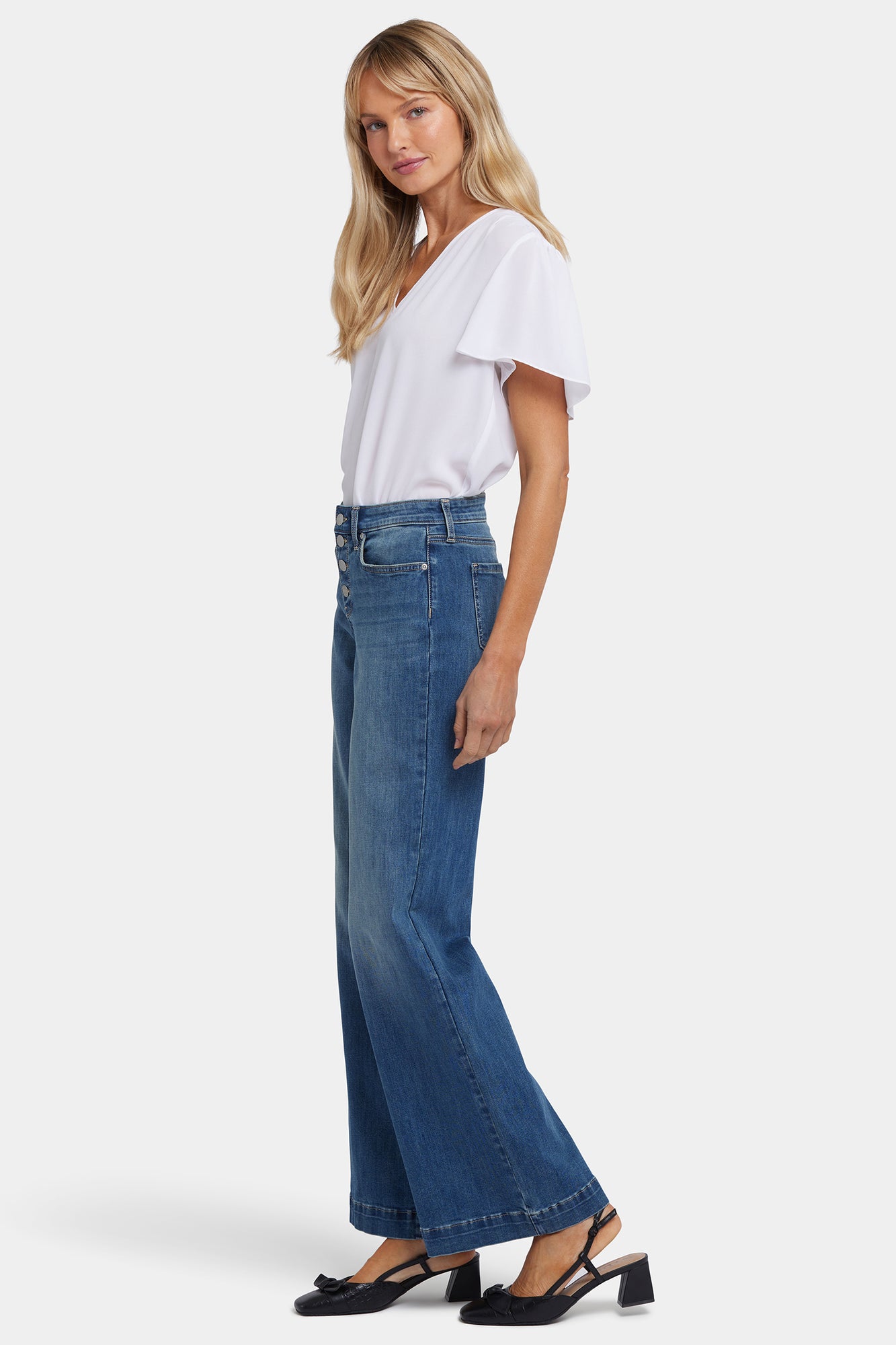 NYDJ Teresa Wide Leg Jeans In Cool Embrace® Denim With Exposed Button Fly - Costa Brava