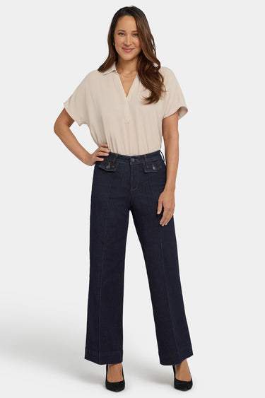 NYDJ Teresa Wide Leg Jeans With Button Flaps, Center Leg Seams And 31