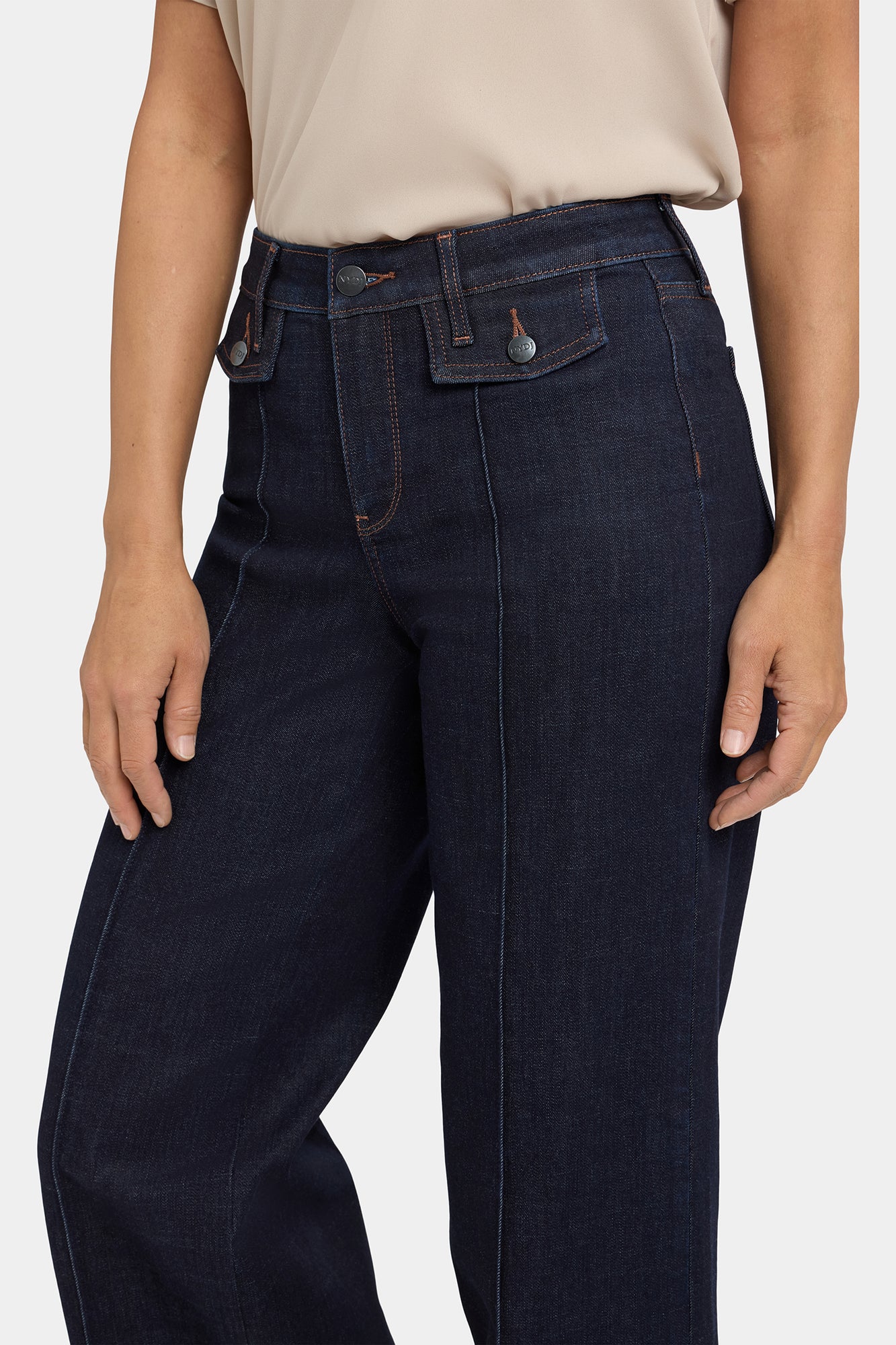NYDJ Teresa Wide Leg Jeans With Button Flaps, Center Leg Seams And 31