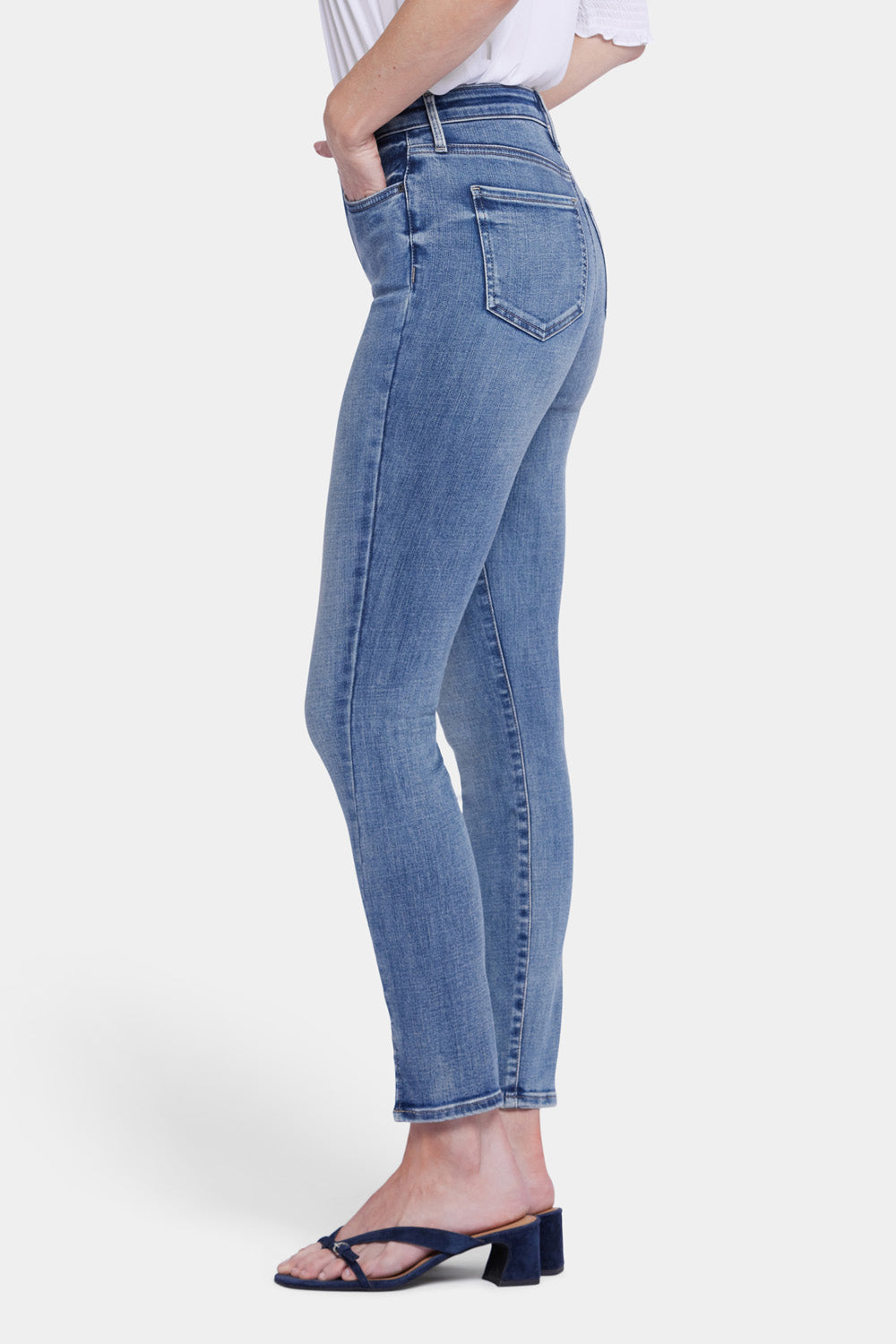 NYDJ Ami Skinny Jeans With High Rise, Curved Side Seams And Front Slits - Sandy Beach