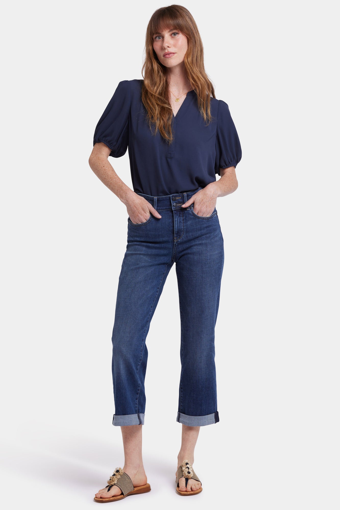 NYDJ Bailey Relaxed Straight Crop Jeans With High Rise And Roll Cuffs - Asturia Shore