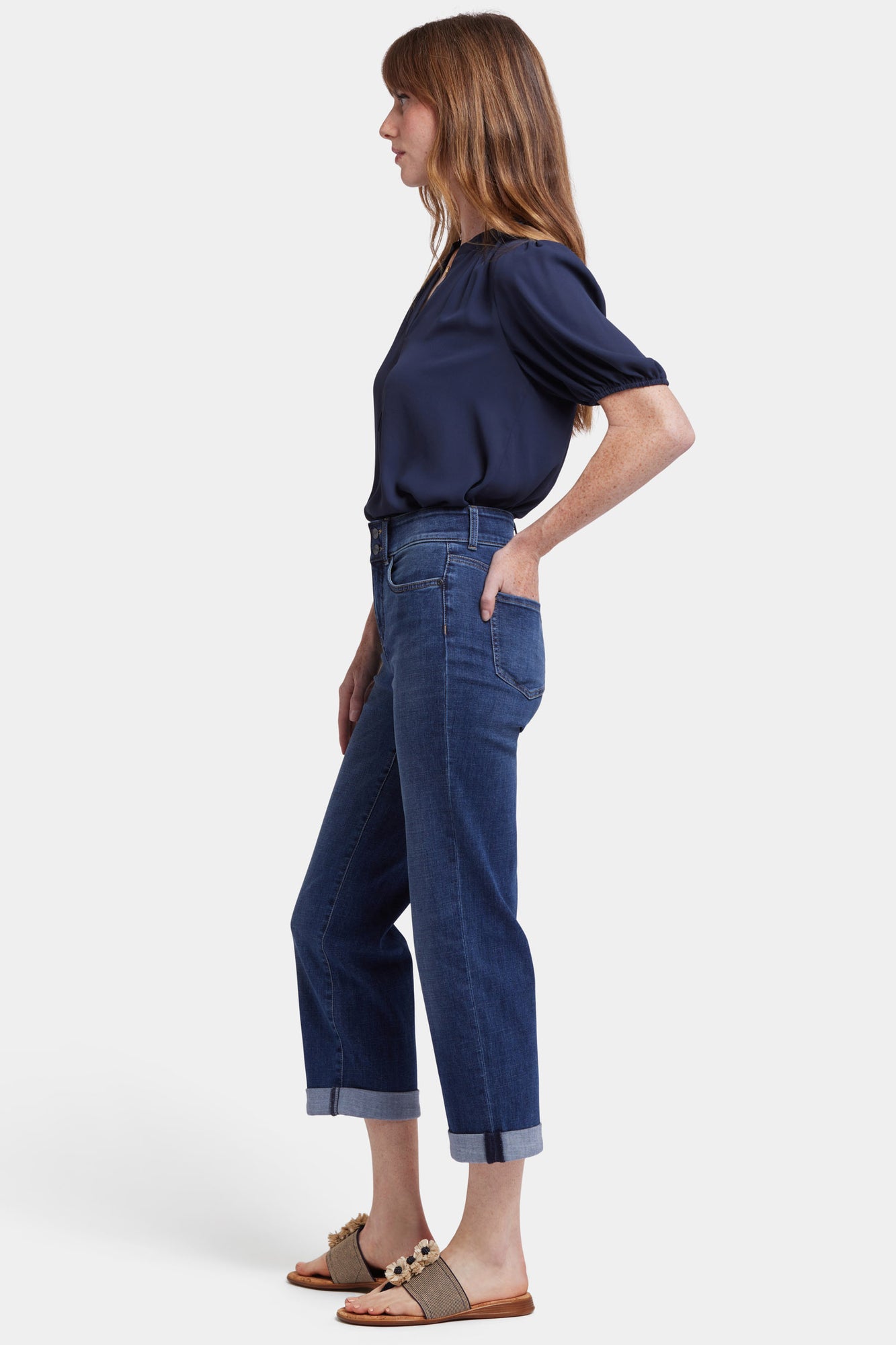 NYDJ Bailey Relaxed Straight Crop Jeans With High Rise And Roll Cuffs - Asturia Shore