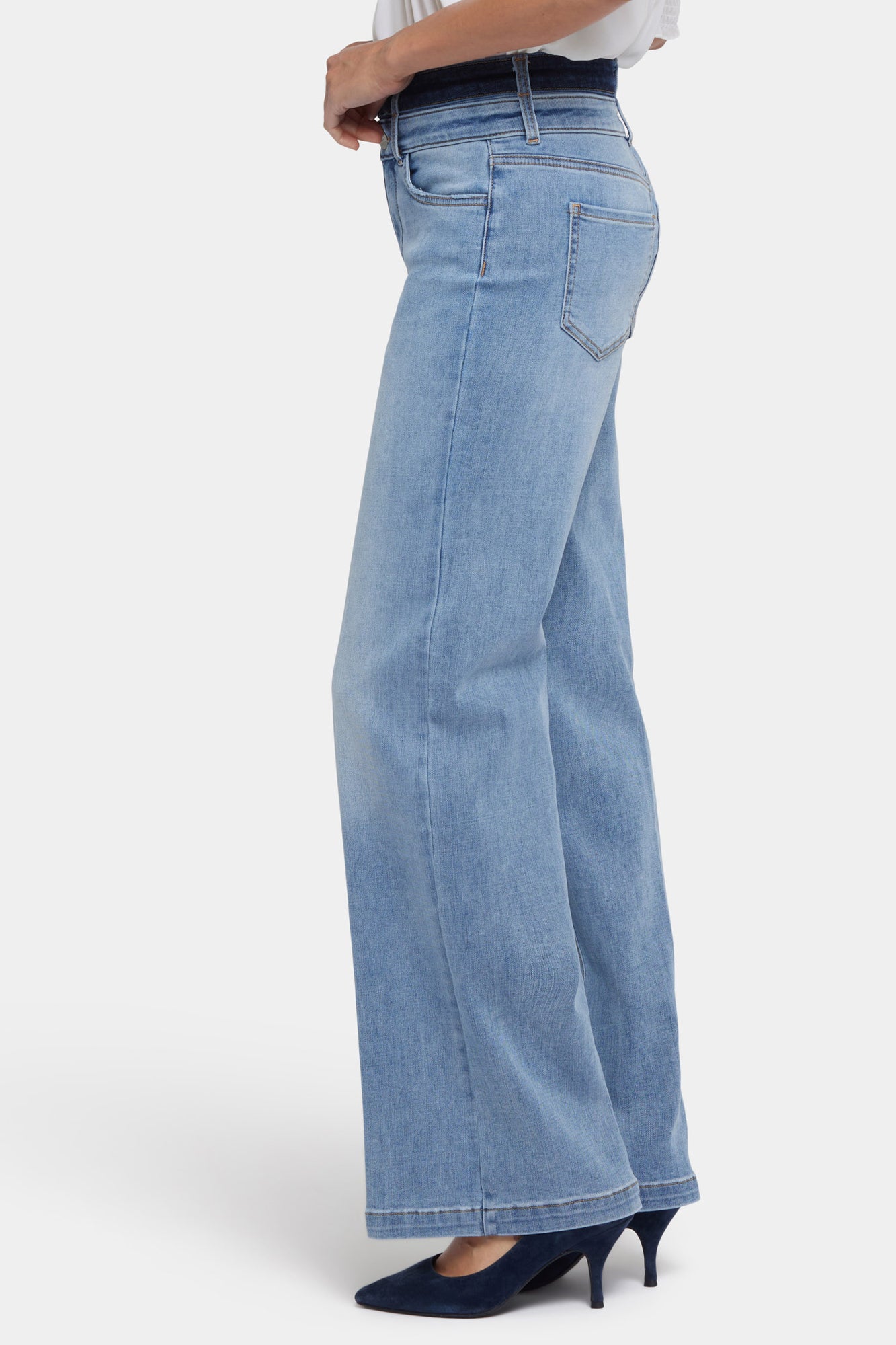 NYDJ Teresa Wide Leg Jeans With High Rise And Contrast Double Waistband - Santiago Sea