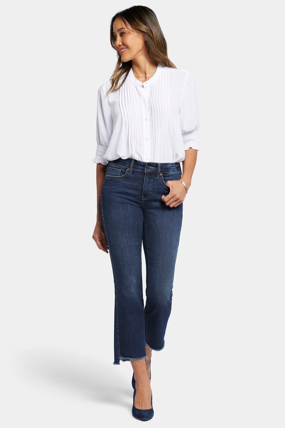 NYDJ Marilyn Straight Ankle Jeans With Raw Step Hems - Lotus Gardens