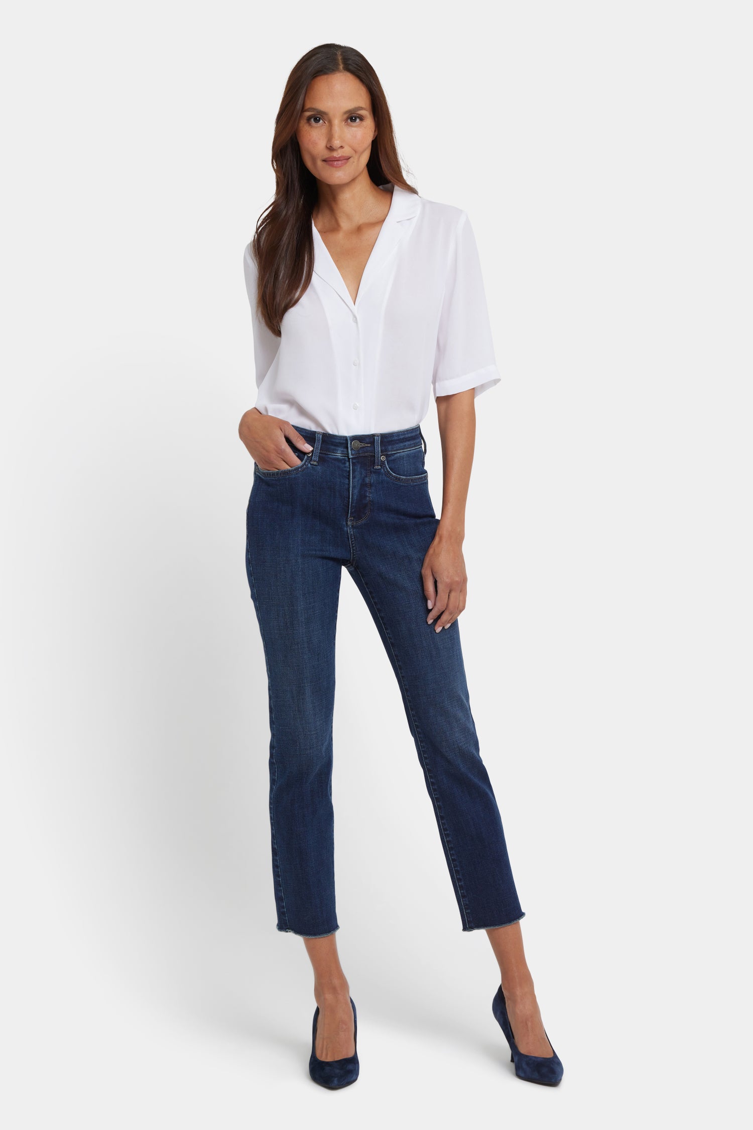 NYDJ Sheri Slim Ankle Jeans With Frayed Hems - Louvre Sapphire