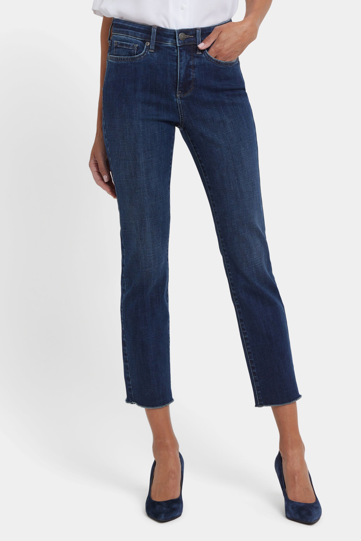 NYDJ Sheri Slim Ankle Jeans With Frayed Hems - Louvre Sapphire