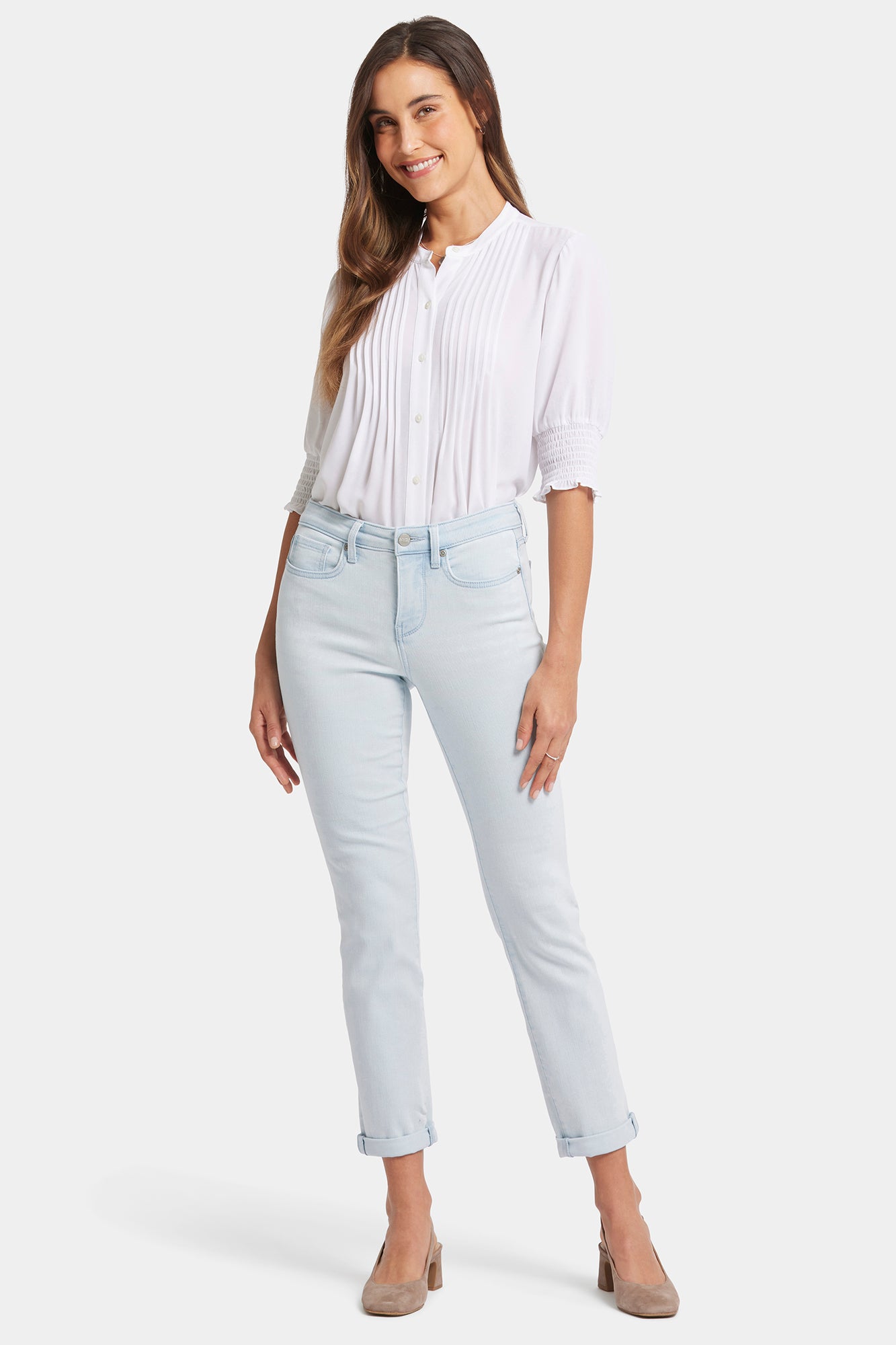 NYDJ Sheri Slim Ankle Jeans With Roll Cuffs - Glacier Frost