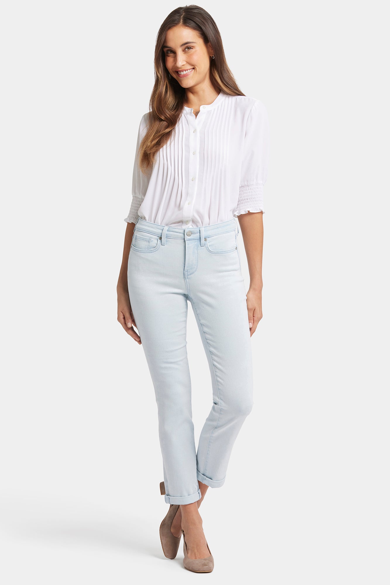 NYDJ Sheri Slim Ankle Jeans With Roll Cuffs - Glacier Frost