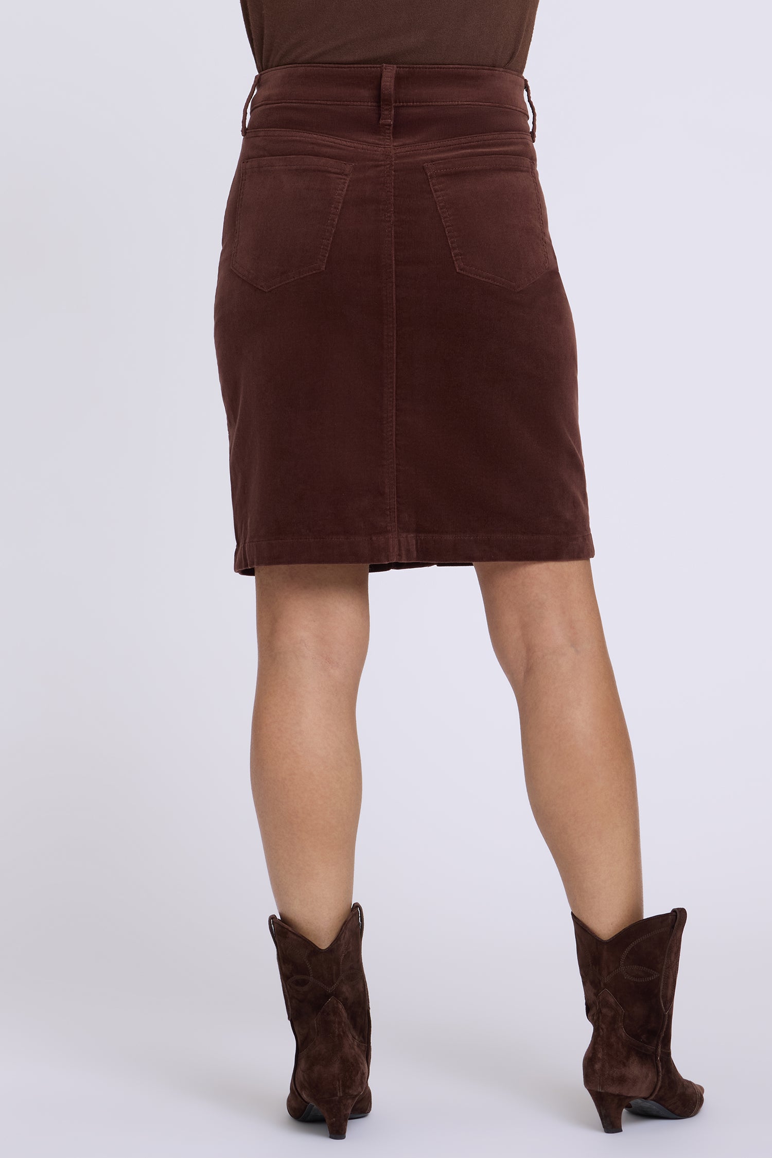 NYDJ Button Front Skirt In Fine Wale Stretch Corduroy - Chocolate Fondant