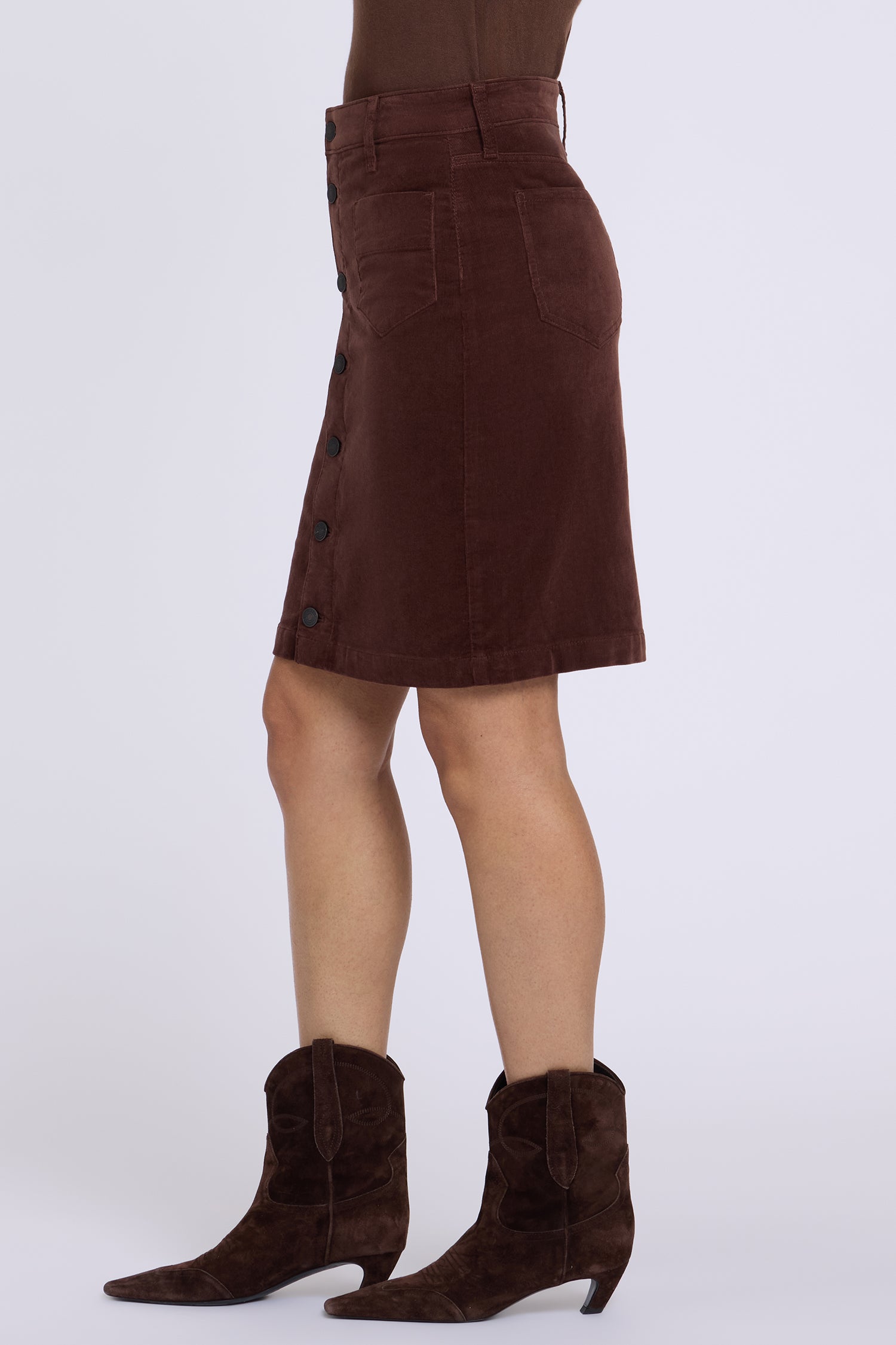 NYDJ Button Front Skirt In Fine Wale Stretch Corduroy - Chocolate Fondant