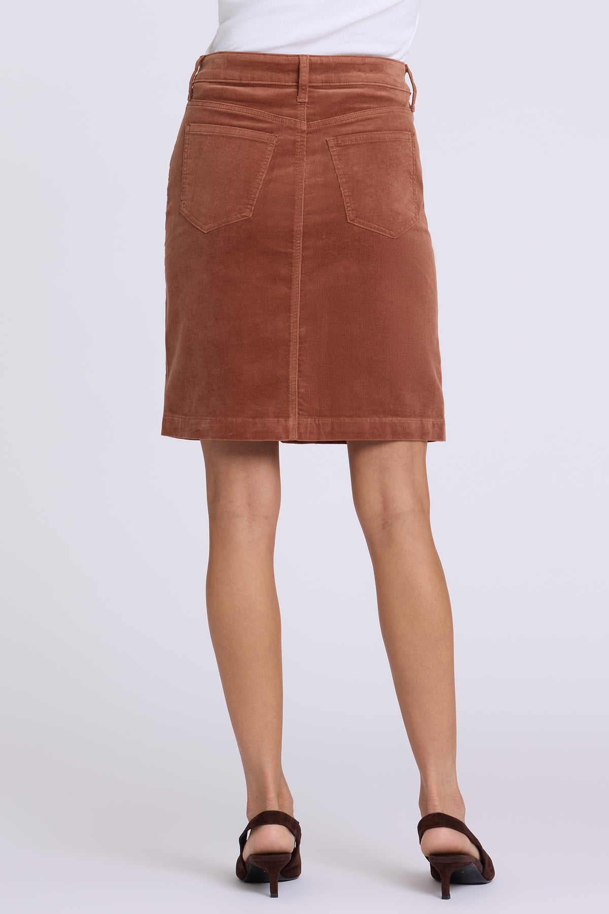 NYDJ Button Front Skirt In Fine Wale Stretch Corduroy - Mocha Bisque