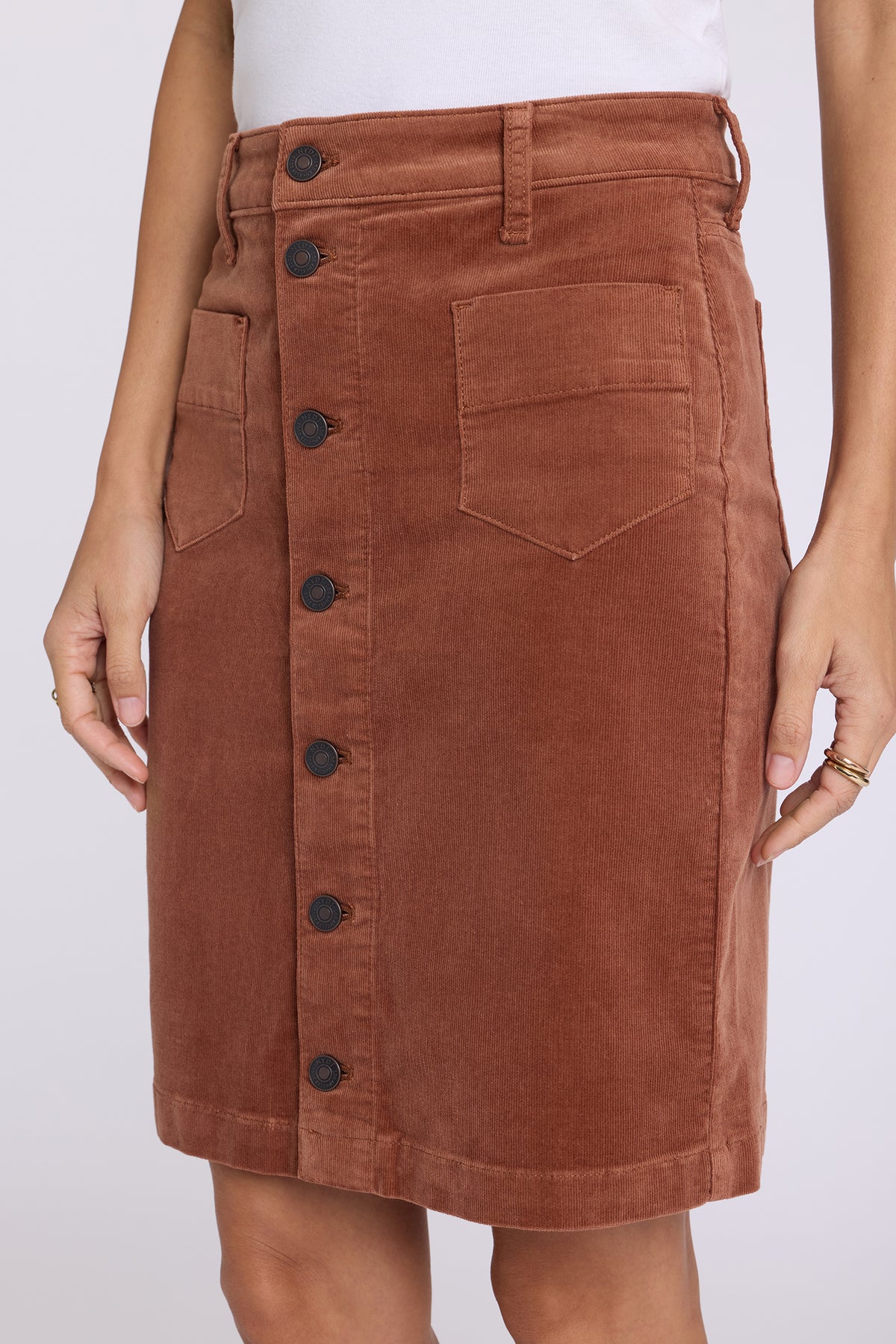 NYDJ Button Front Skirt In Fine Wale Stretch Corduroy - Mocha Bisque