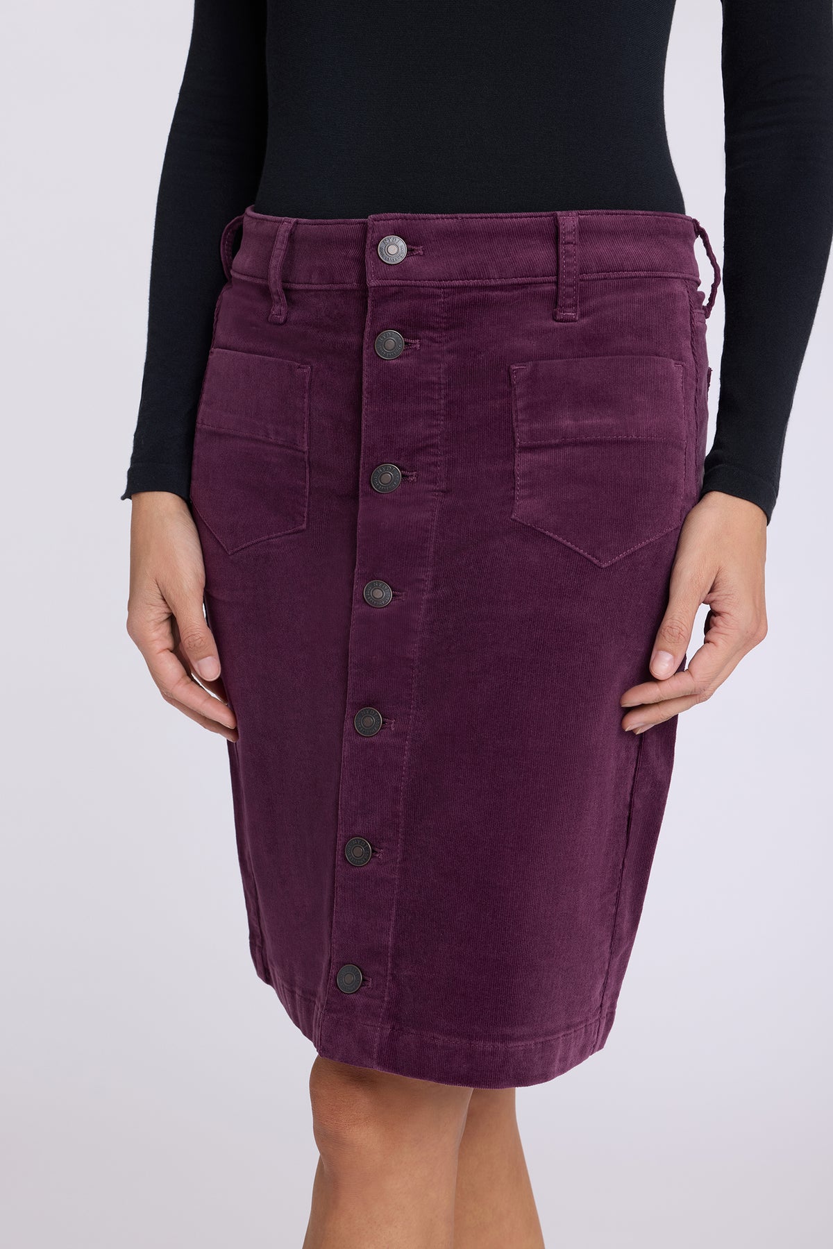 NYDJ Button Front Skirt In Fine Wale Stretch Corduroy - Mauve Wine