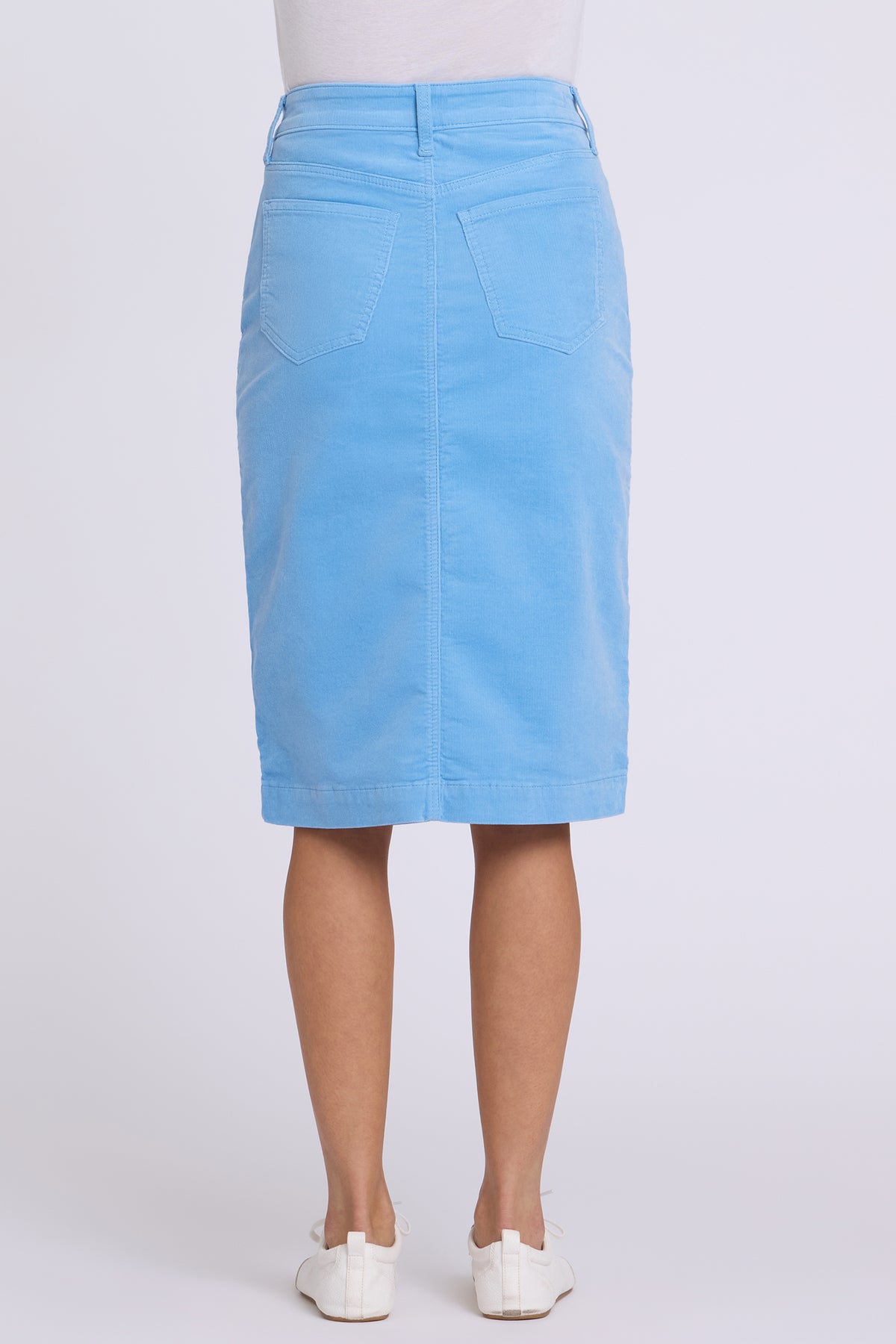 NYDJ 5 Pocket Midi Skirt In Fine Wale Stretch Corduroy With Front Slit - Twilight Blue