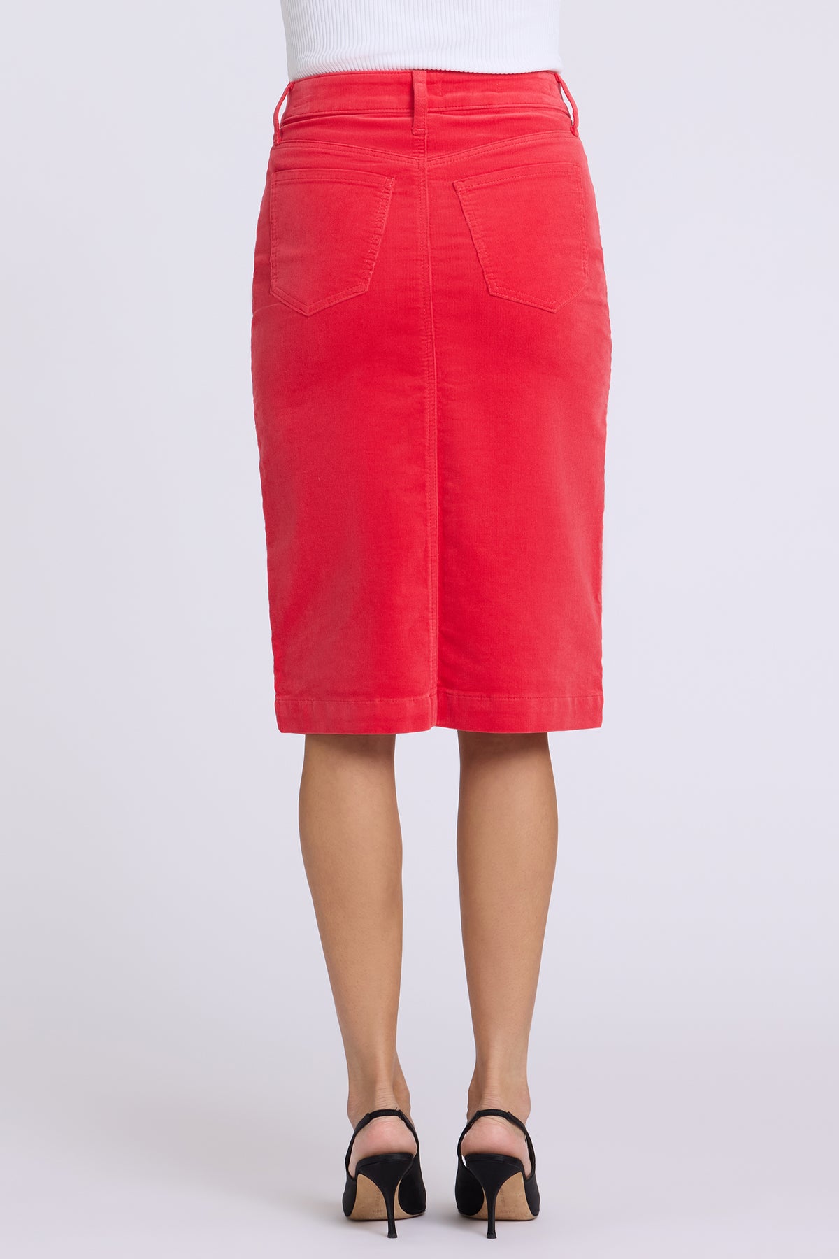 NYDJ 5 Pocket Midi Skirt In Fine Wale Stretch Corduroy With Front Slit - Camellia