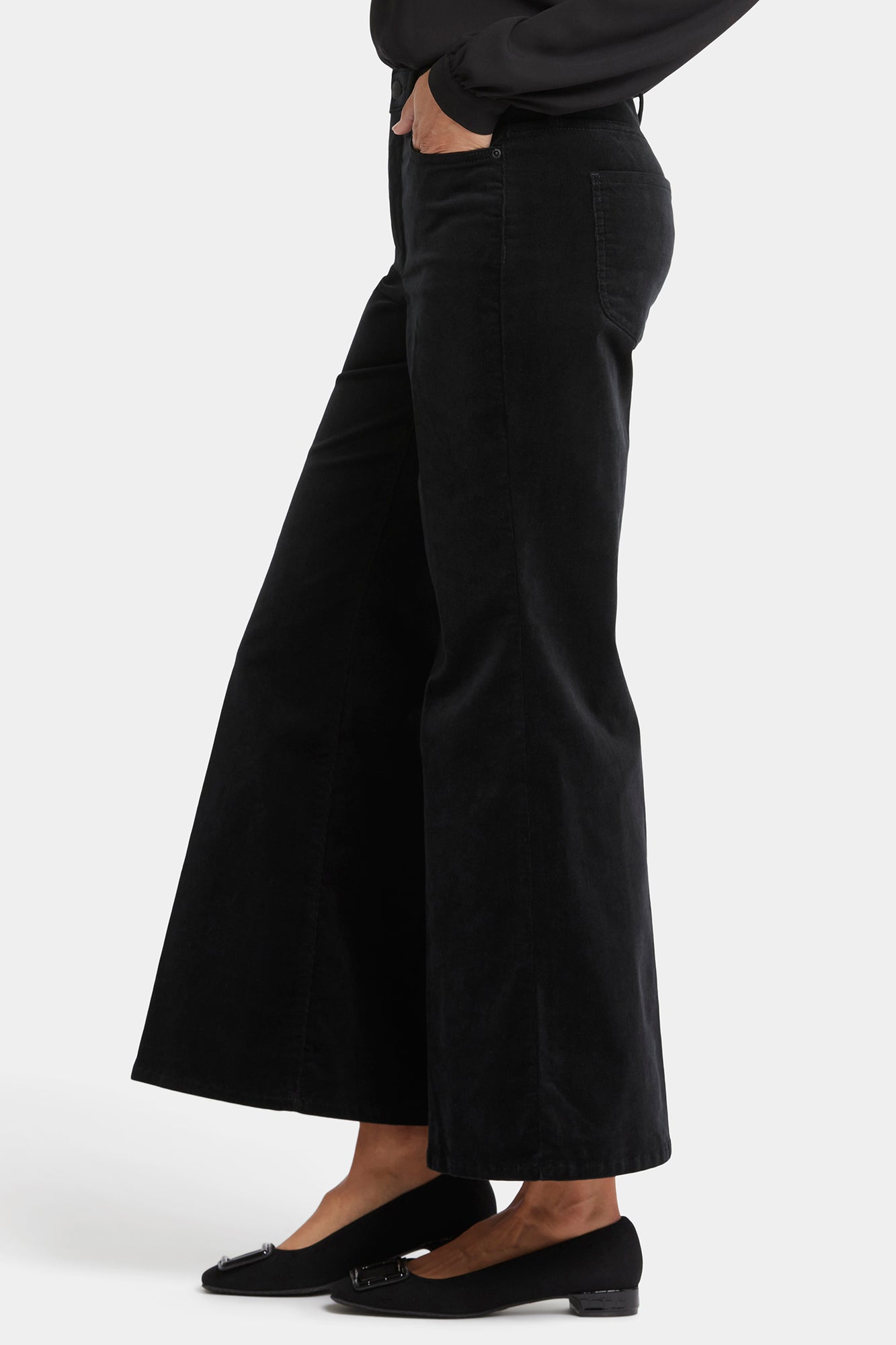 NYDJ Mia Palazzo Ankle Pants In Fine Wale Stretch Corduroy With High Rise - Black